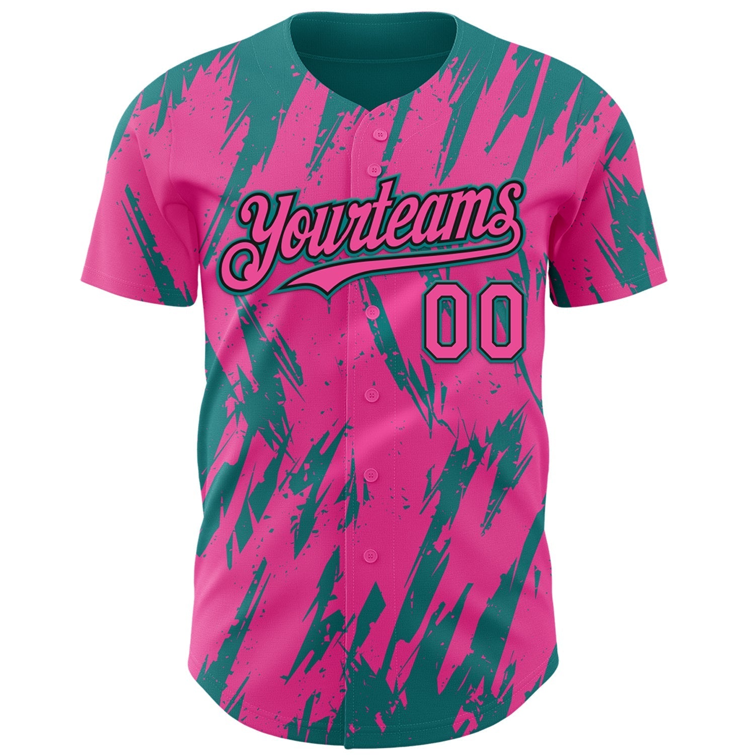 Custom Pink Black-Teal Splatter Torn Sharp Brush Stroke Authentic Baseball Jersey baseball jersey product view 2