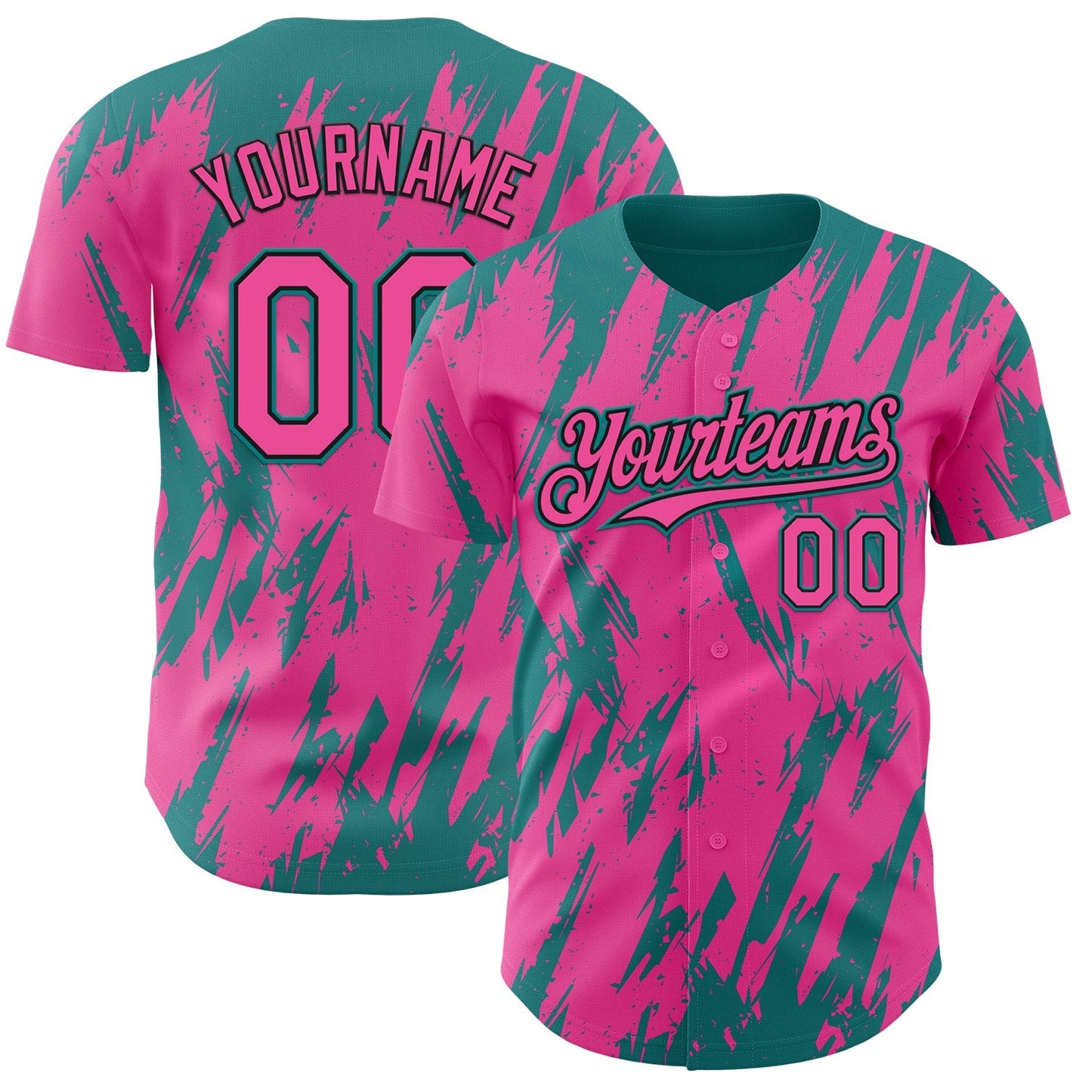 Custom Pink Black-Teal Splatter Torn Sharp Brush Stroke Authentic Baseball Jersey baseball jersey product view 1