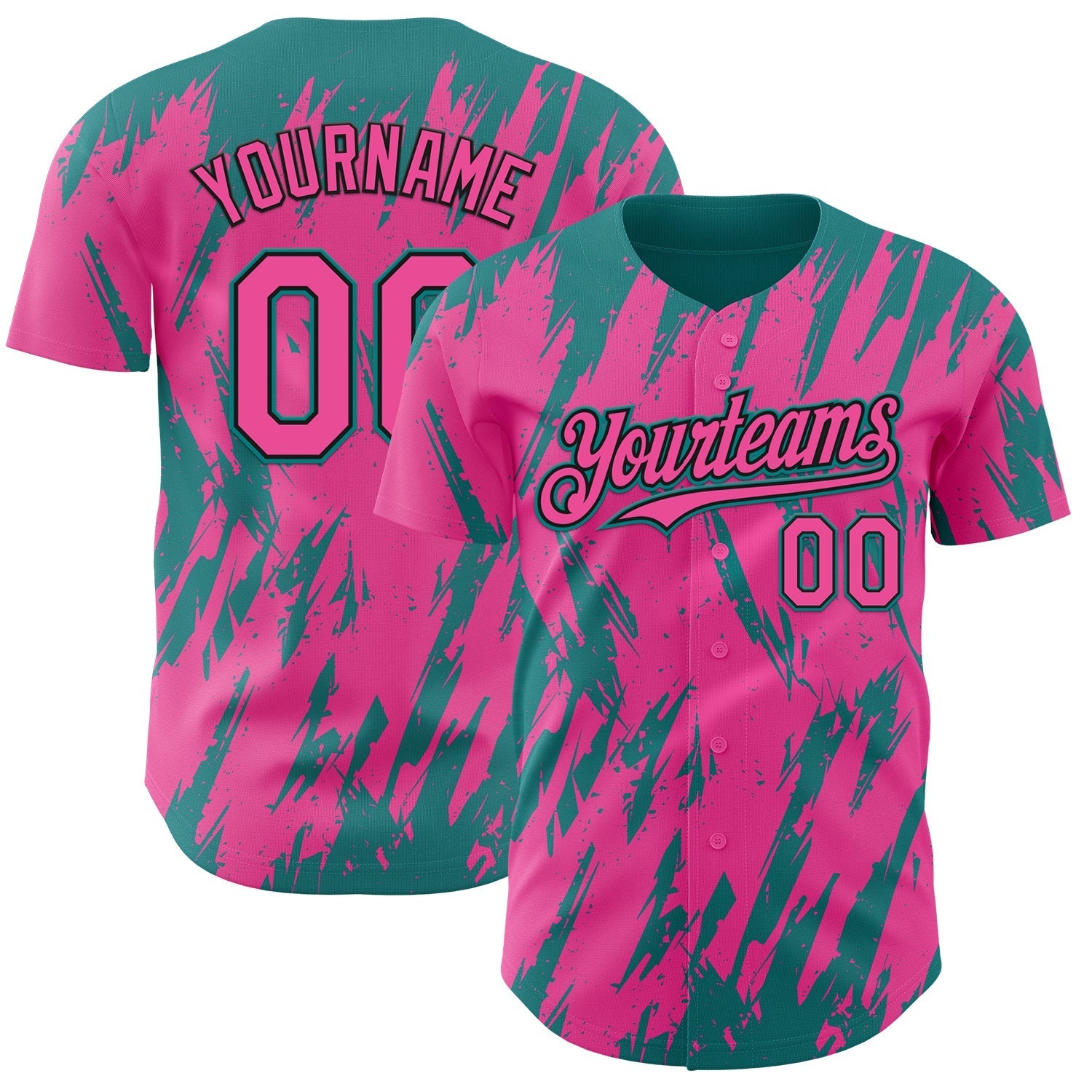Custom Pink Black-Teal Splatter Torn Sharp Brush Stroke Authentic Baseball Jersey baseball jersey product view 1