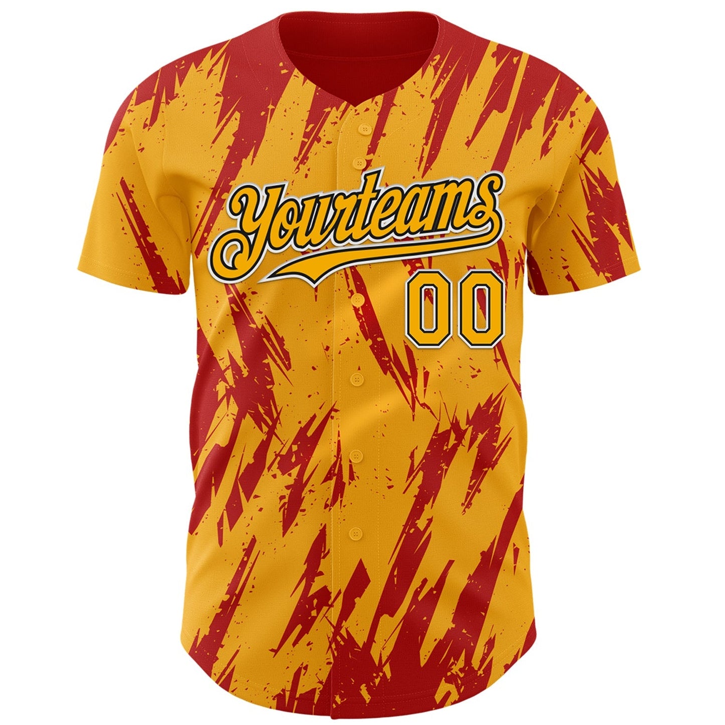 Custom Gold Black-Red Splatter Torn Sharp Brush Stroke Authentic Baseball Jersey baseball jersey product view 2