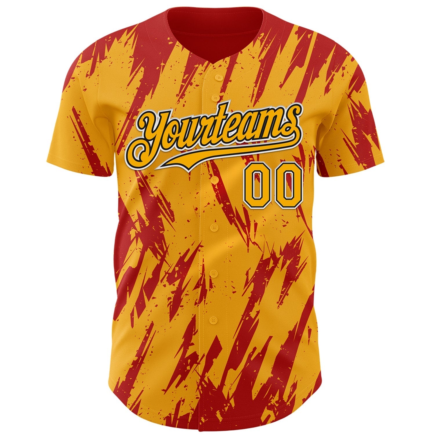 Custom Gold Black-Red Splatter Torn Sharp Brush Stroke Authentic Baseball Jersey baseball jersey product view 2