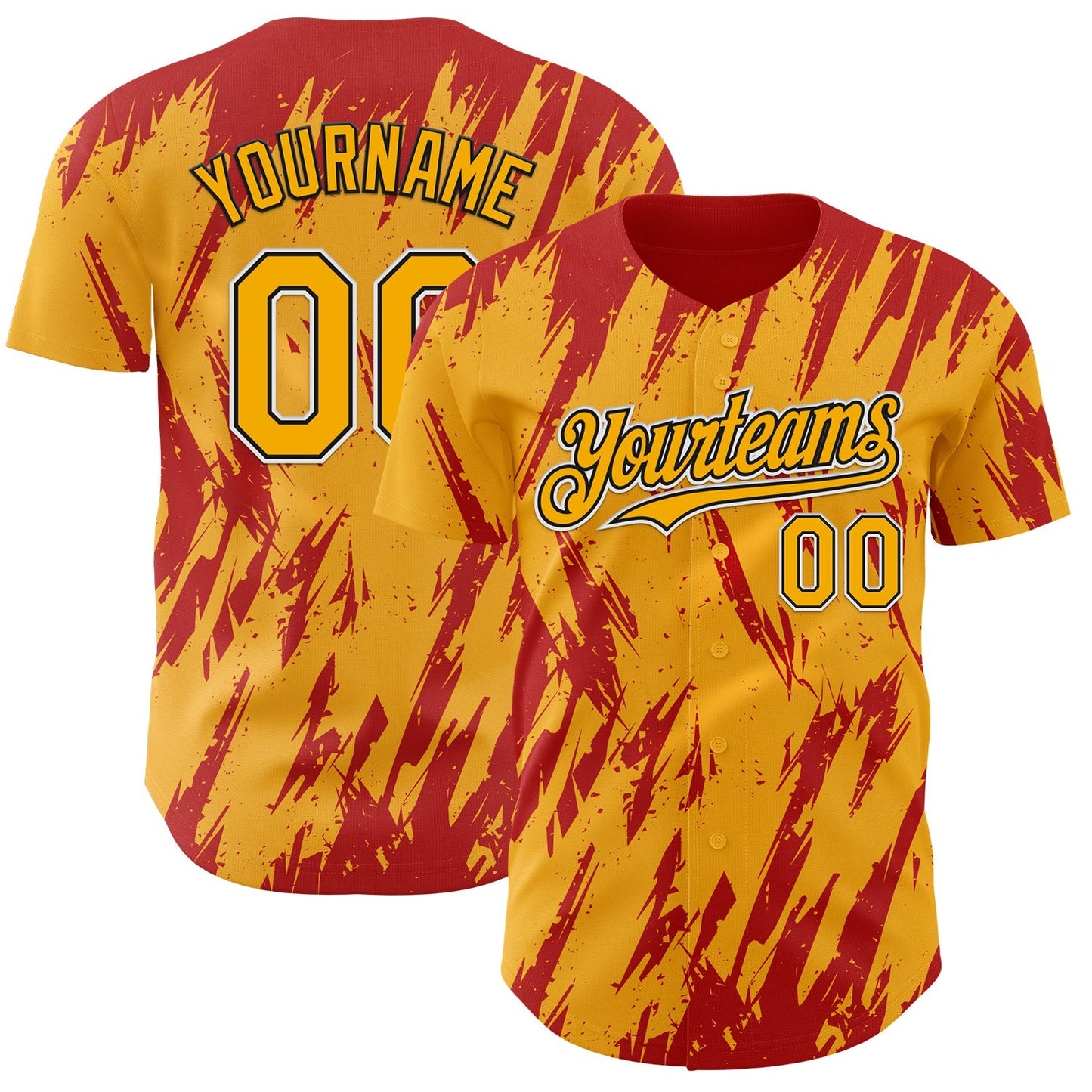 Custom Gold Black-Red Splatter Torn Sharp Brush Stroke Authentic Baseball Jersey baseball jersey product view 1