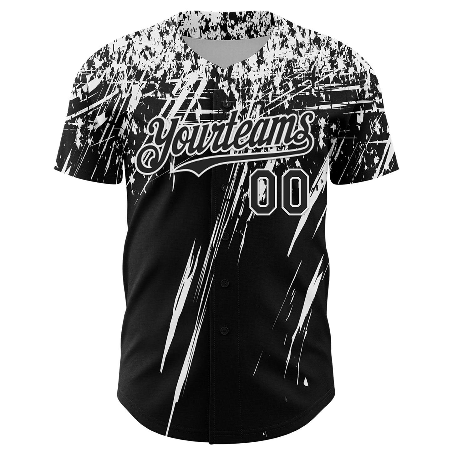 Custom Black White Distressed Scratch Brush Stroke Authentic Baseball Jersey baseball jersey product view 2