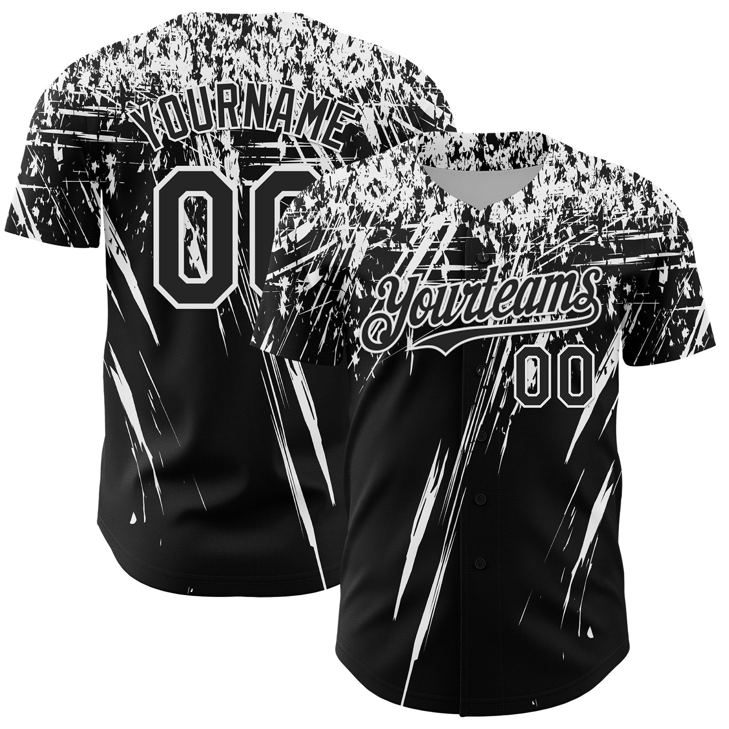 Custom Black White Distressed Scratch Brush Stroke Authentic Baseball Jersey baseball jersey product view 1