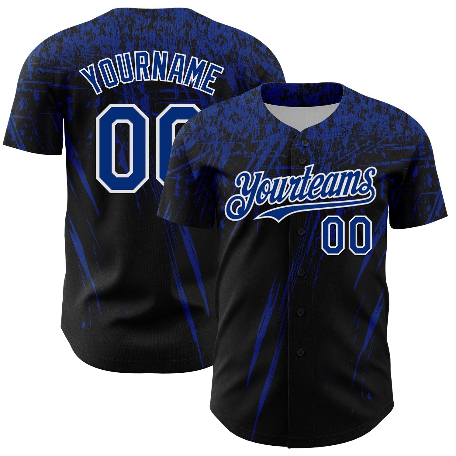 Custom Black Royal-White Distressed Scratch Brush Stroke Authentic Baseball Jersey baseball jersey product view 1