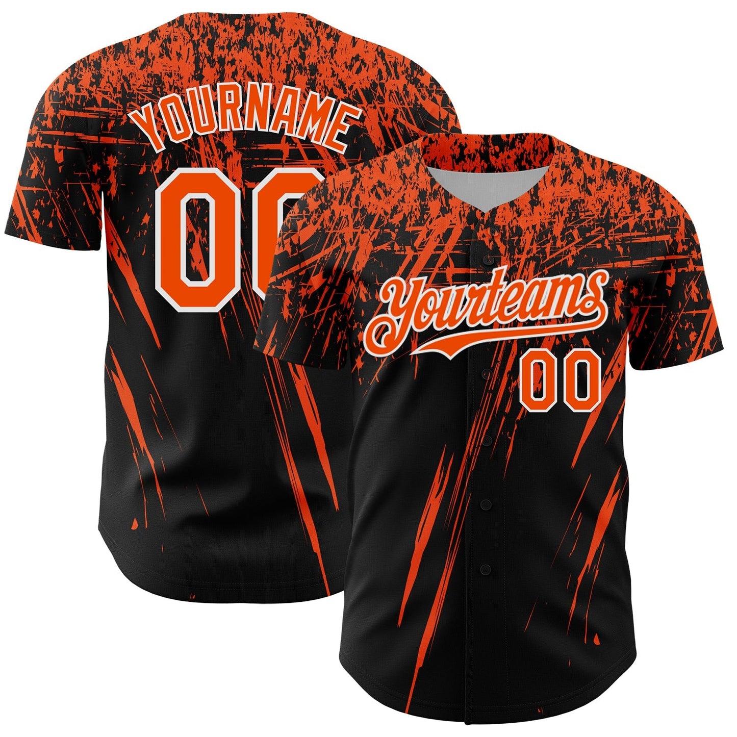 Custom Black Orange-White Distressed Scratch Brush Stroke Authentic Baseball Jersey baseball jersey product view 1