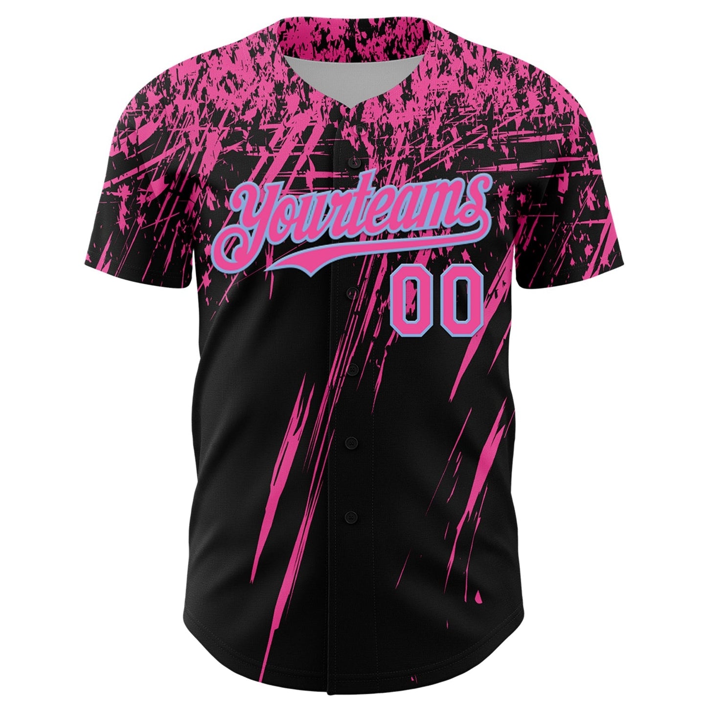 Custom Black Pink-Light Blue Distressed Scratch Brush Stroke Authentic Baseball Jersey baseball jersey product view 2