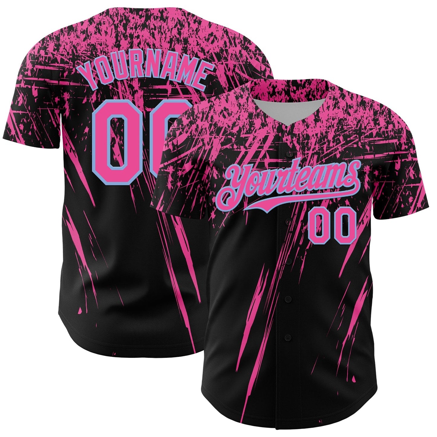Custom Black Pink-Light Blue Distressed Scratch Brush Stroke Authentic Baseball Jersey baseball jersey product view 1