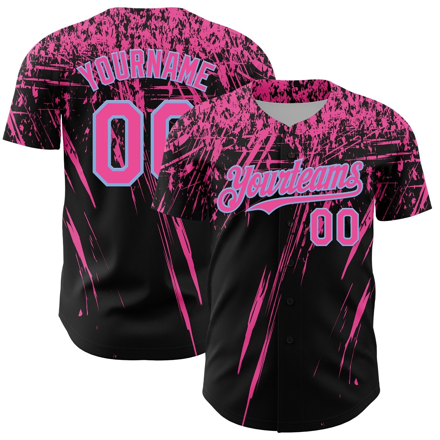 Custom Black Pink-Light Blue Distressed Scratch Brush Stroke Authentic Baseball Jersey baseball jersey product view 1