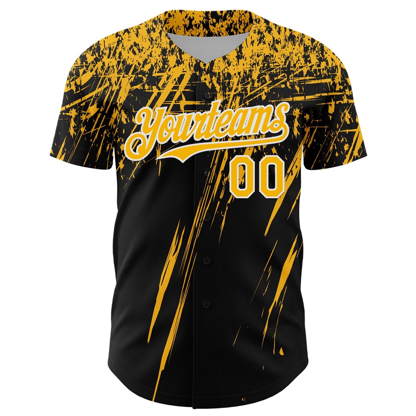 Custom Black Gold-White Distressed Scratch Brush Stroke Authentic Baseball Jersey baseball jersey product view 2