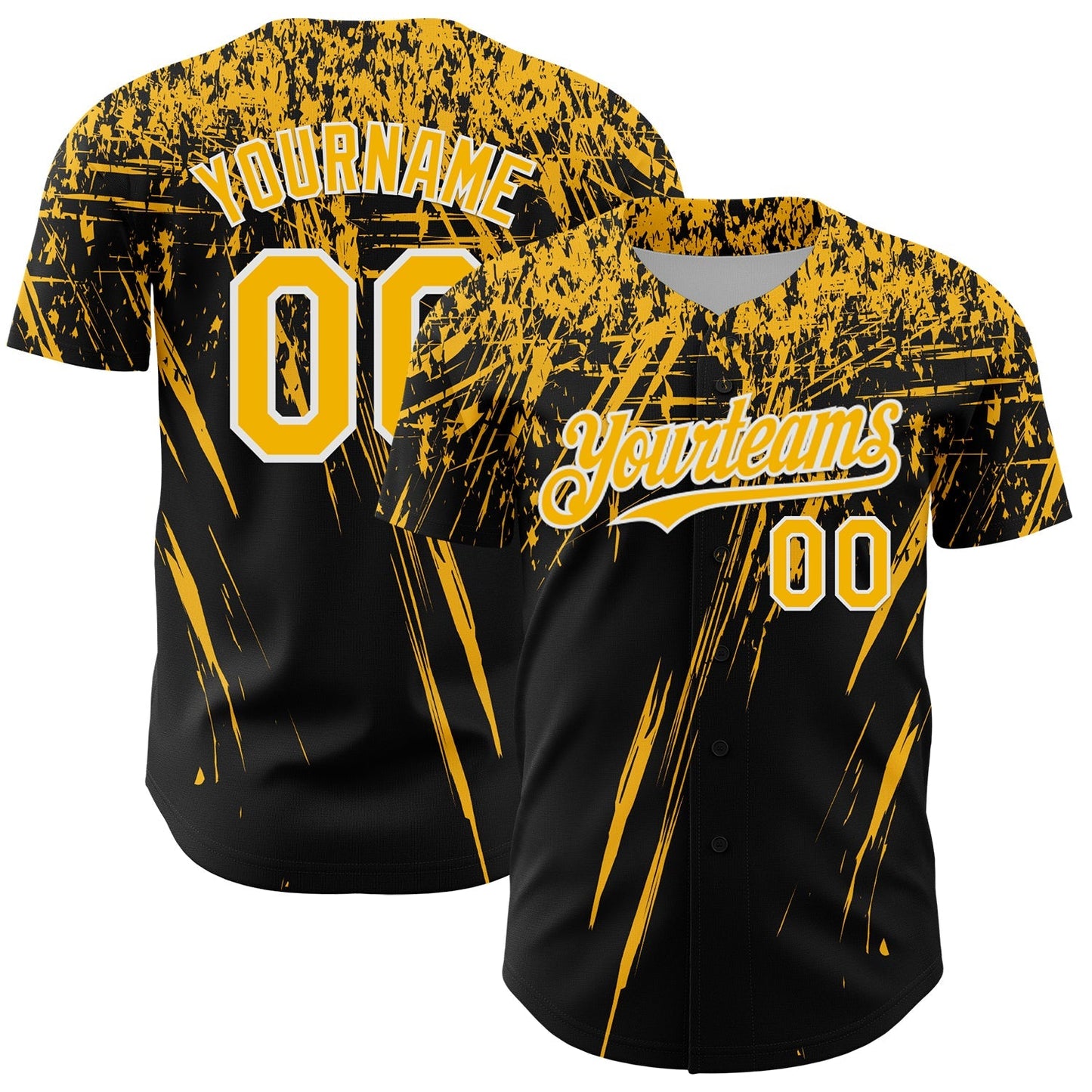 Custom Black Gold-White Distressed Scratch Brush Stroke Authentic Baseball Jersey baseball jersey product view 1