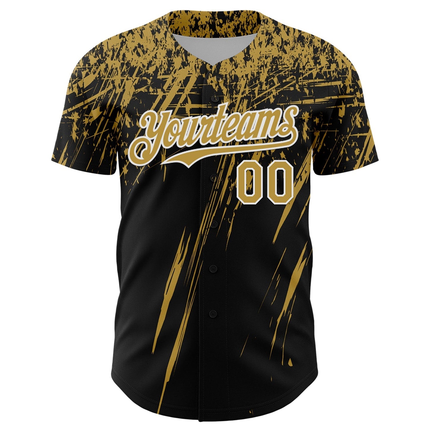 Custom Black Old Gold-White Distressed Scratch Brush Stroke Authentic Baseball Jersey baseball jersey product view 2