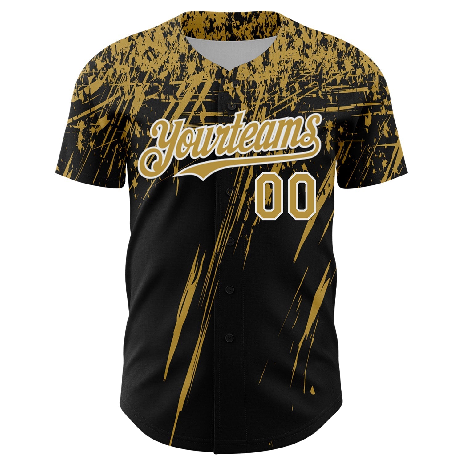 Custom Black Old Gold-White Distressed Scratch Brush Stroke Authentic Baseball Jersey baseball jersey product view 2
