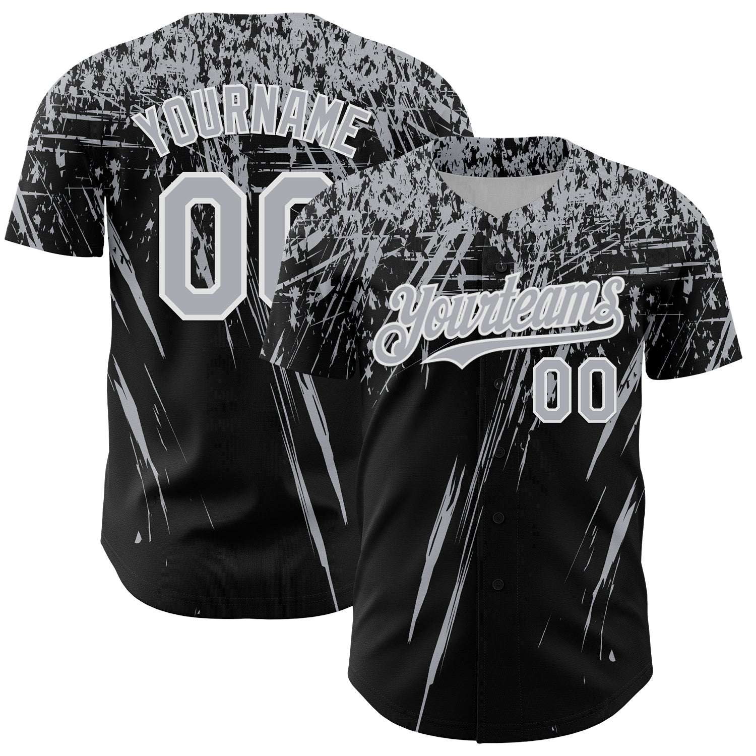 Custom Black Gray-White Distressed Scratch Brush Stroke Authentic Baseball Jersey baseball jersey product view 1
