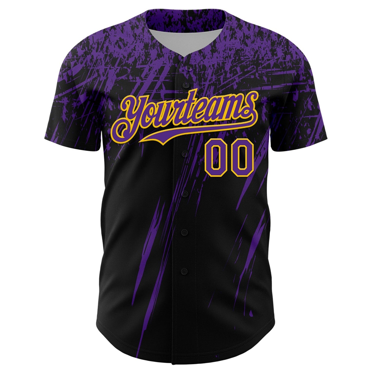 Custom Black Purple-Yellow Distressed Scratch Brush Stroke Authentic Baseball Jersey baseball jersey product view 2