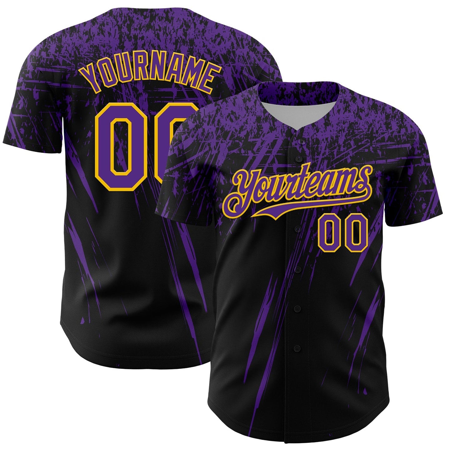 Custom Black Purple-Yellow Distressed Scratch Brush Stroke Authentic Baseball Jersey baseball jersey product view 1