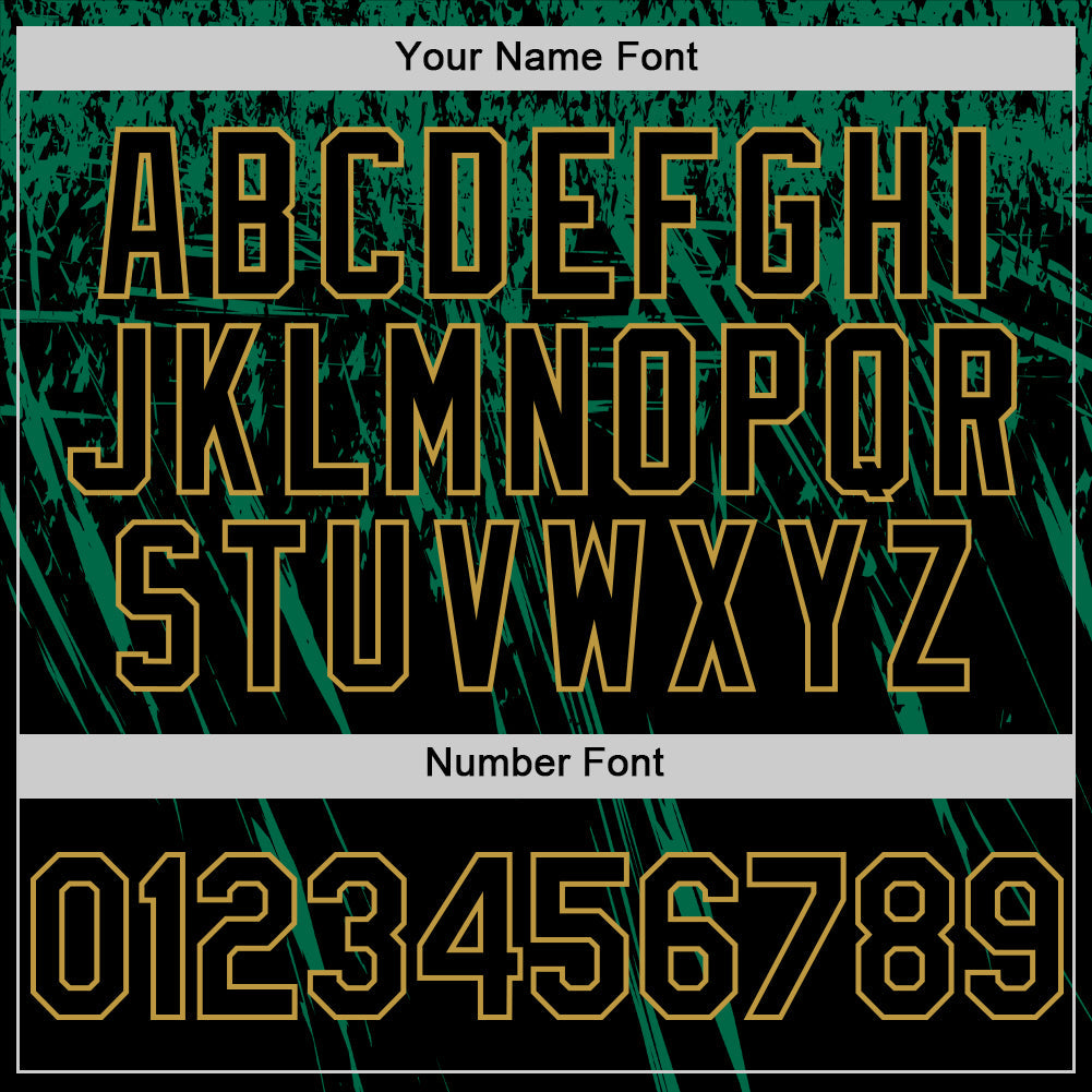 Custom Black Kelly Green-Old Gold Distressed Scratch Brush Stroke Authentic Baseball Jersey baseball jersey product view 5