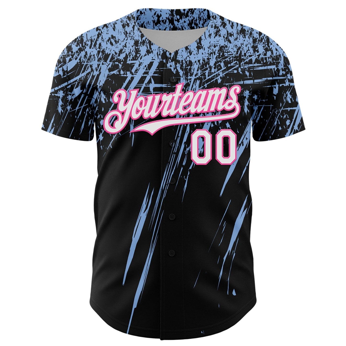 Custom Black White Light Blue-Pink Distressed Scratch Brush Stroke Authentic Baseball Jersey baseball jersey product view 2