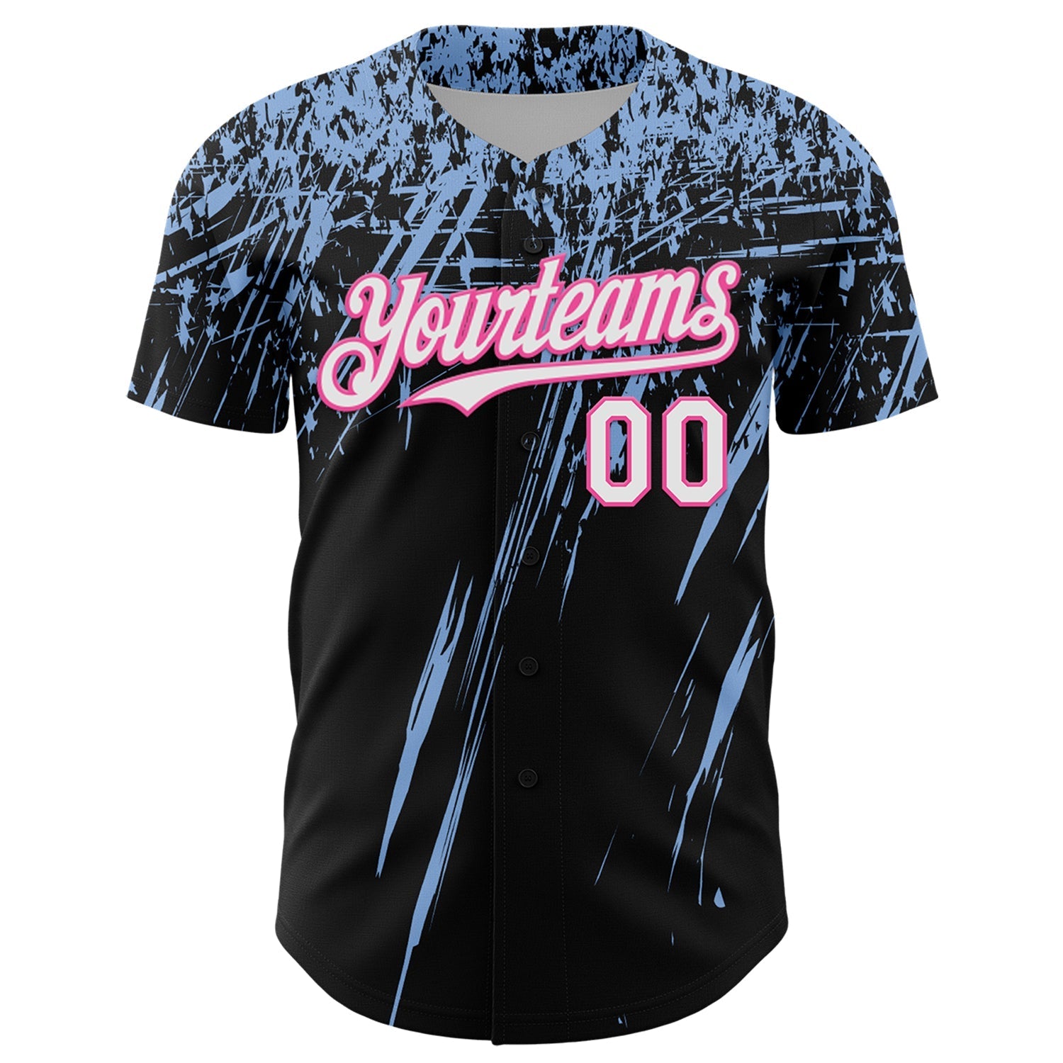 Custom Black White Light Blue-Pink Distressed Scratch Brush Stroke Authentic Baseball Jersey baseball jersey product view 2