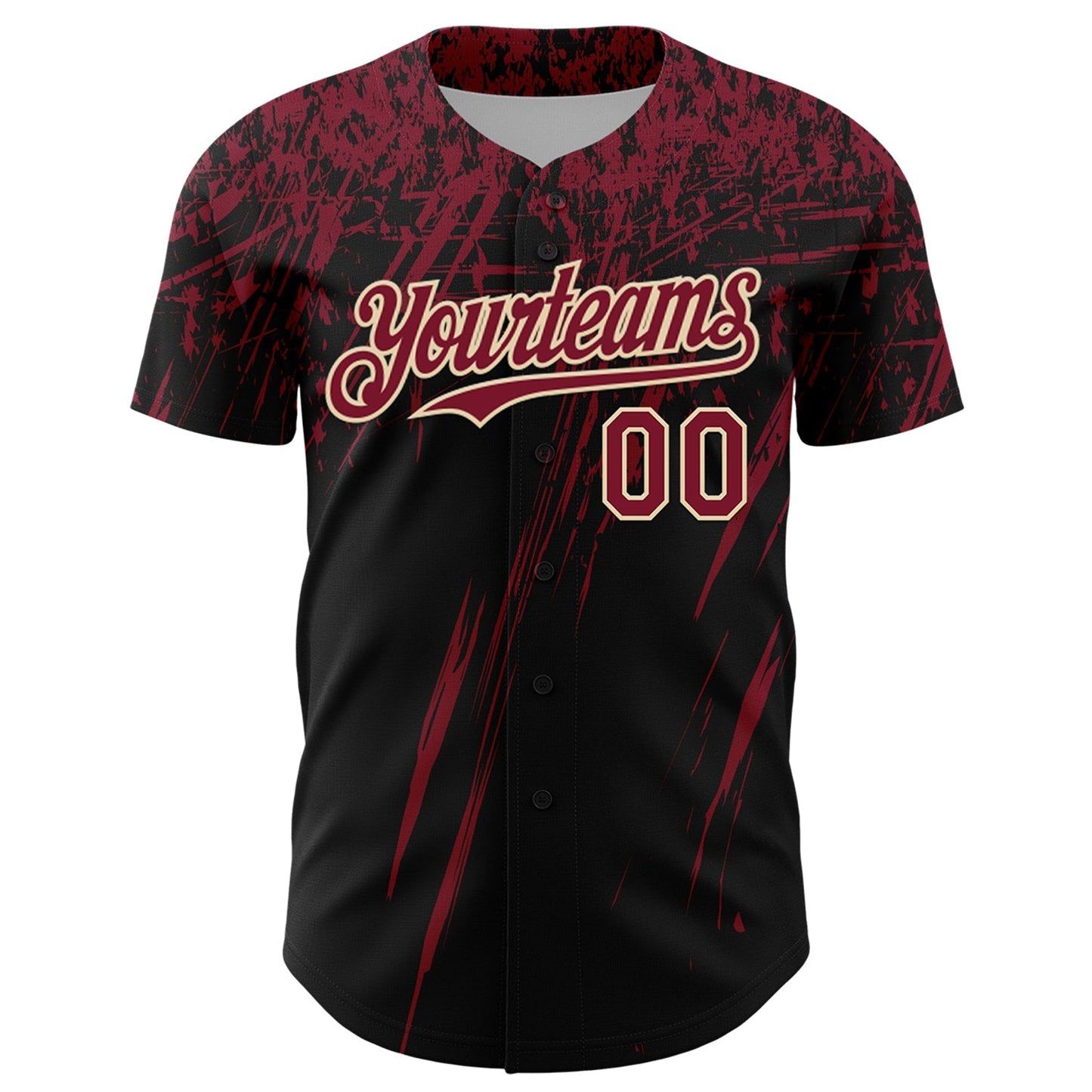 Custom Black Crimson-Cream Distressed Scratch Brush Stroke Authentic Baseball Jersey baseball jersey product view 2