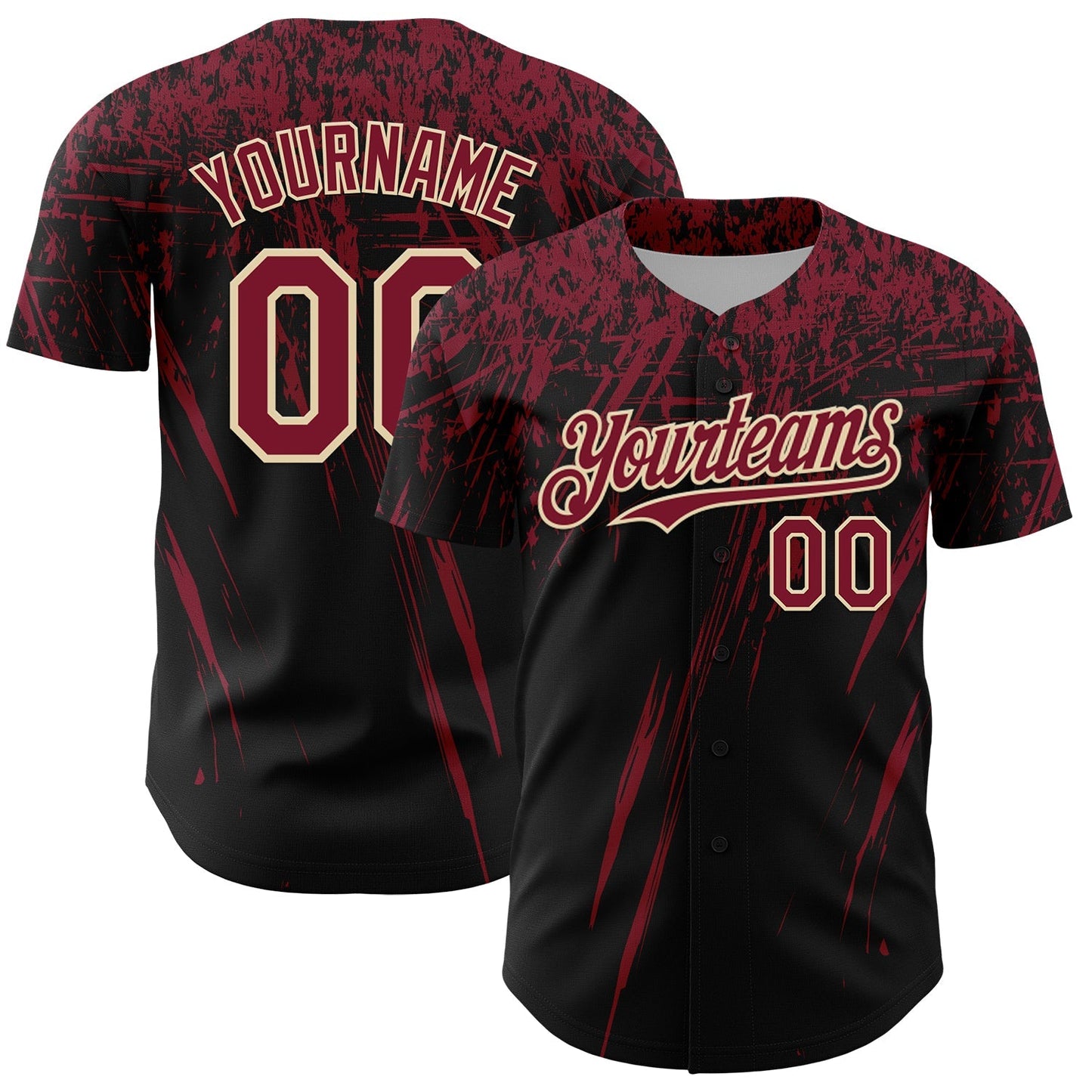 Custom Black Crimson-Cream Distressed Scratch Brush Stroke Authentic Baseball Jersey baseball jersey product view 1