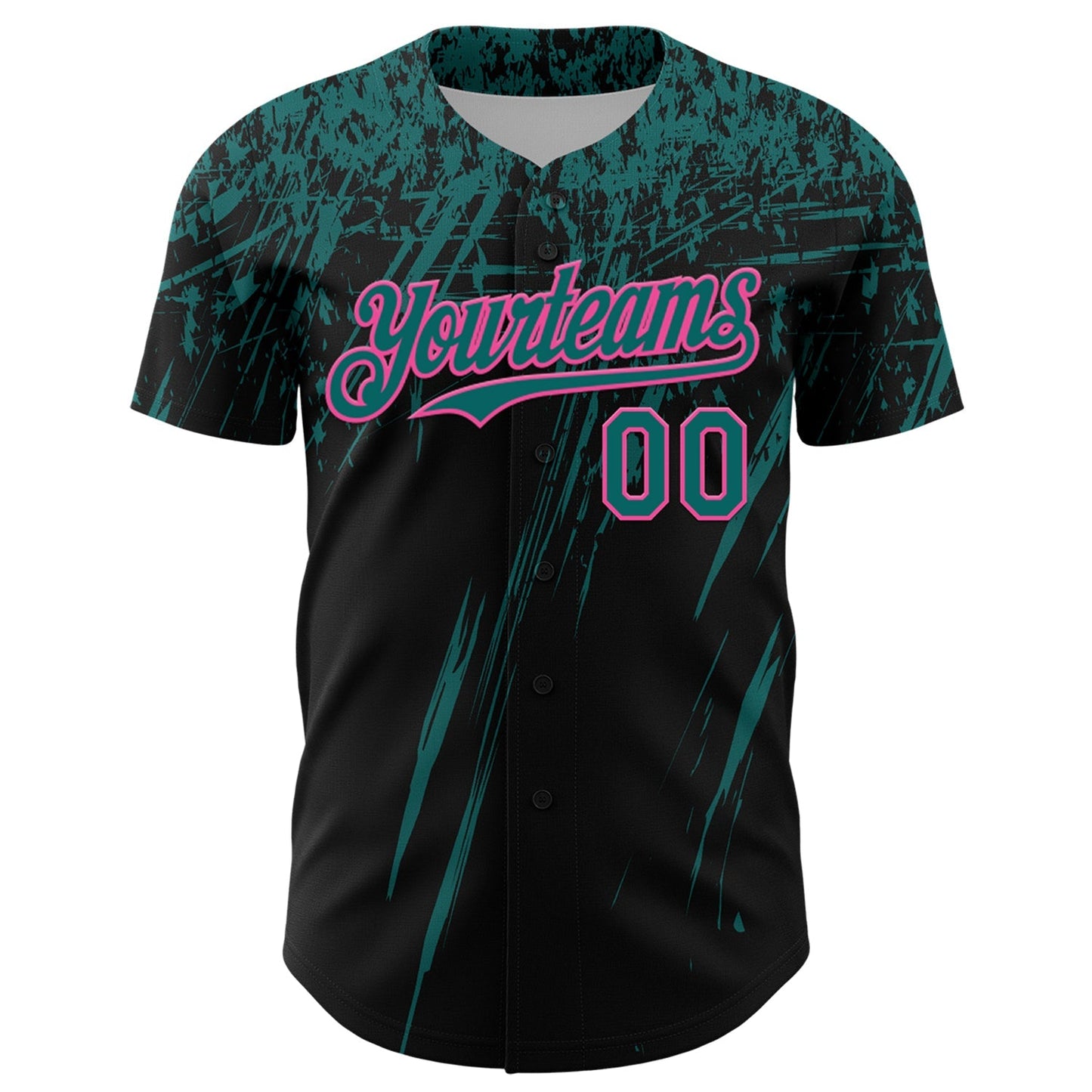 Custom Black Teal-Pink Distressed Scratch Brush Stroke Authentic Baseball Jersey baseball jersey product view 2