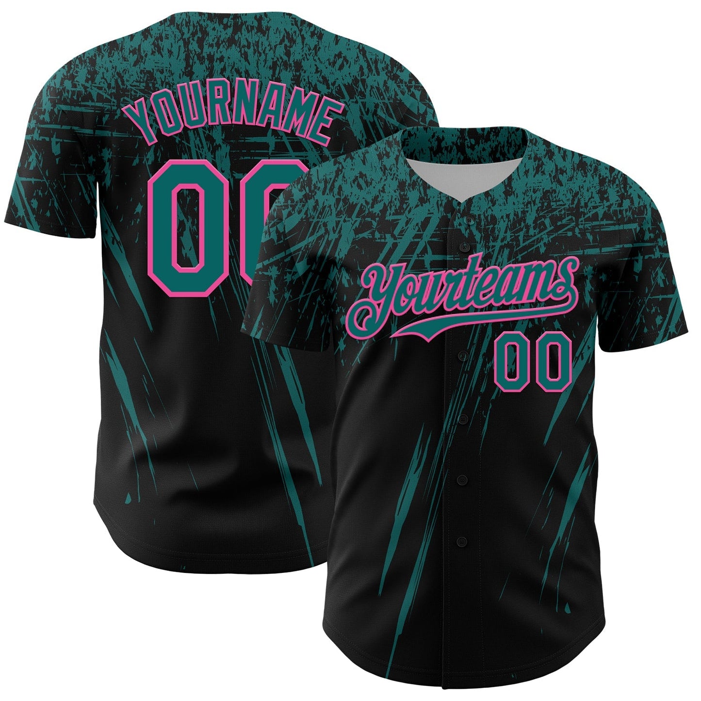 Custom Black Teal-Pink Distressed Scratch Brush Stroke Authentic Baseball Jersey baseball jersey product view 1