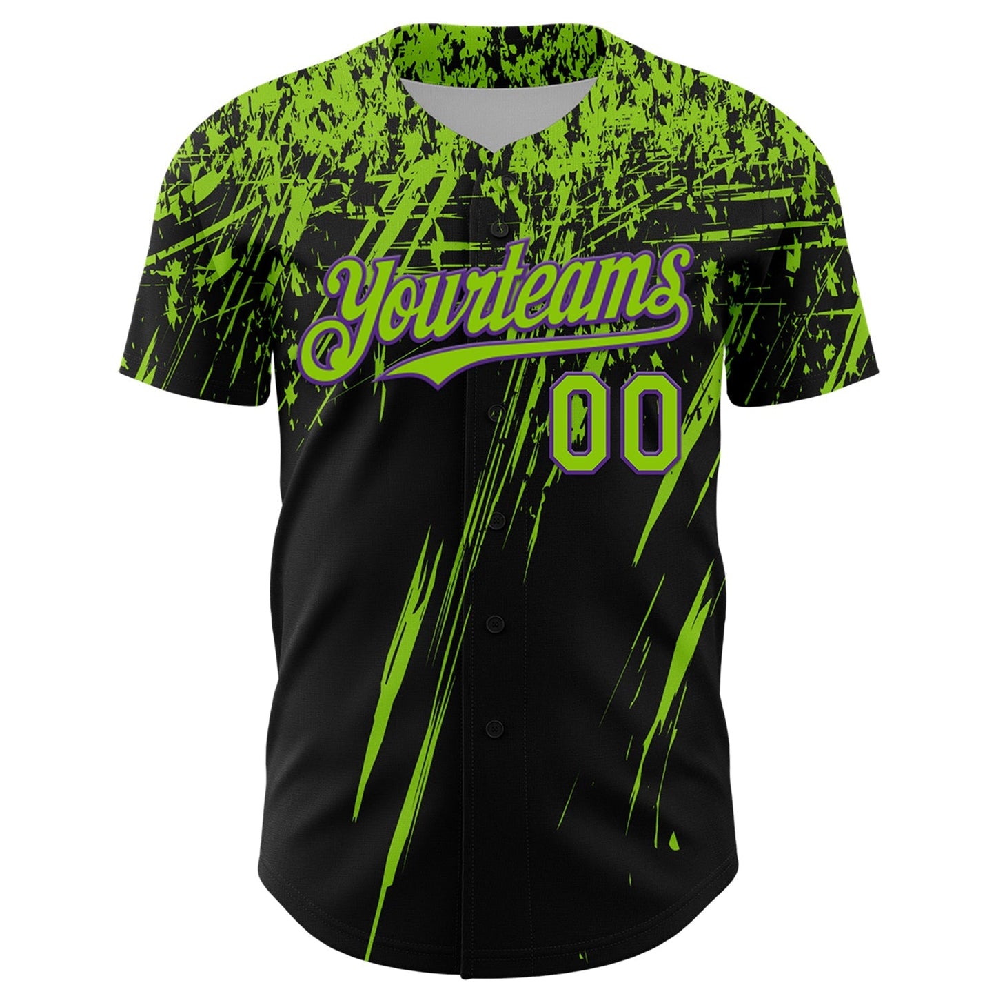 Custom Black Neon Green-Purple Distressed Scratch Brush Stroke Authentic Baseball Jersey baseball jersey product view 2