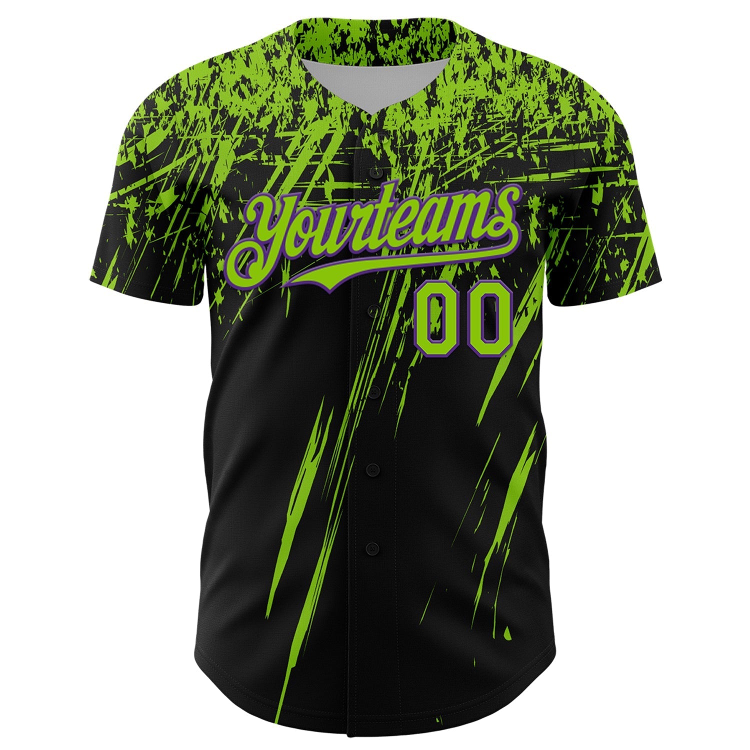 Custom Black Neon Green-Purple Distressed Scratch Brush Stroke Authentic Baseball Jersey baseball jersey product view 2