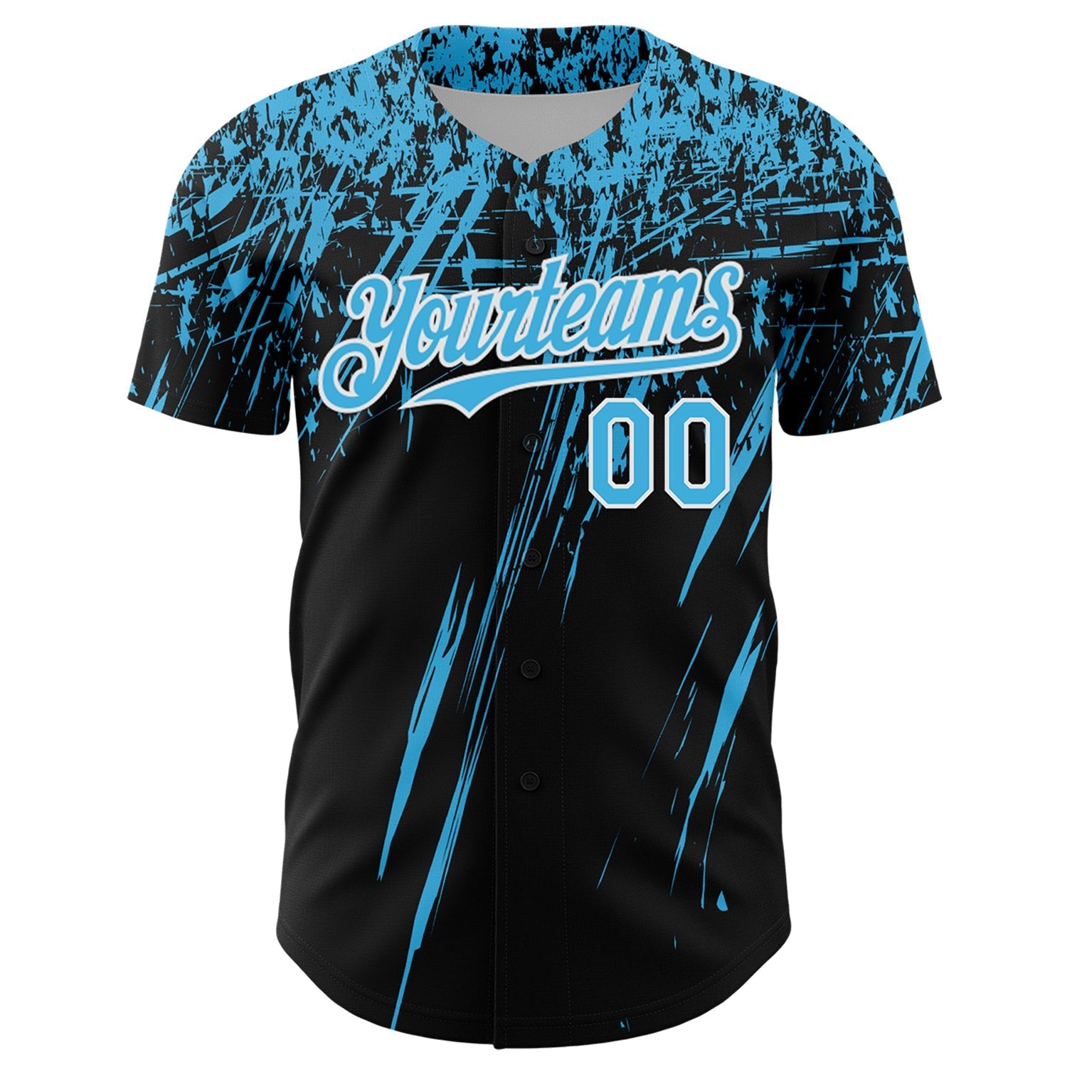 Custom Black Sky Blue-White Distressed Scratch Brush Stroke Authentic Baseball Jersey baseball jersey product view 2