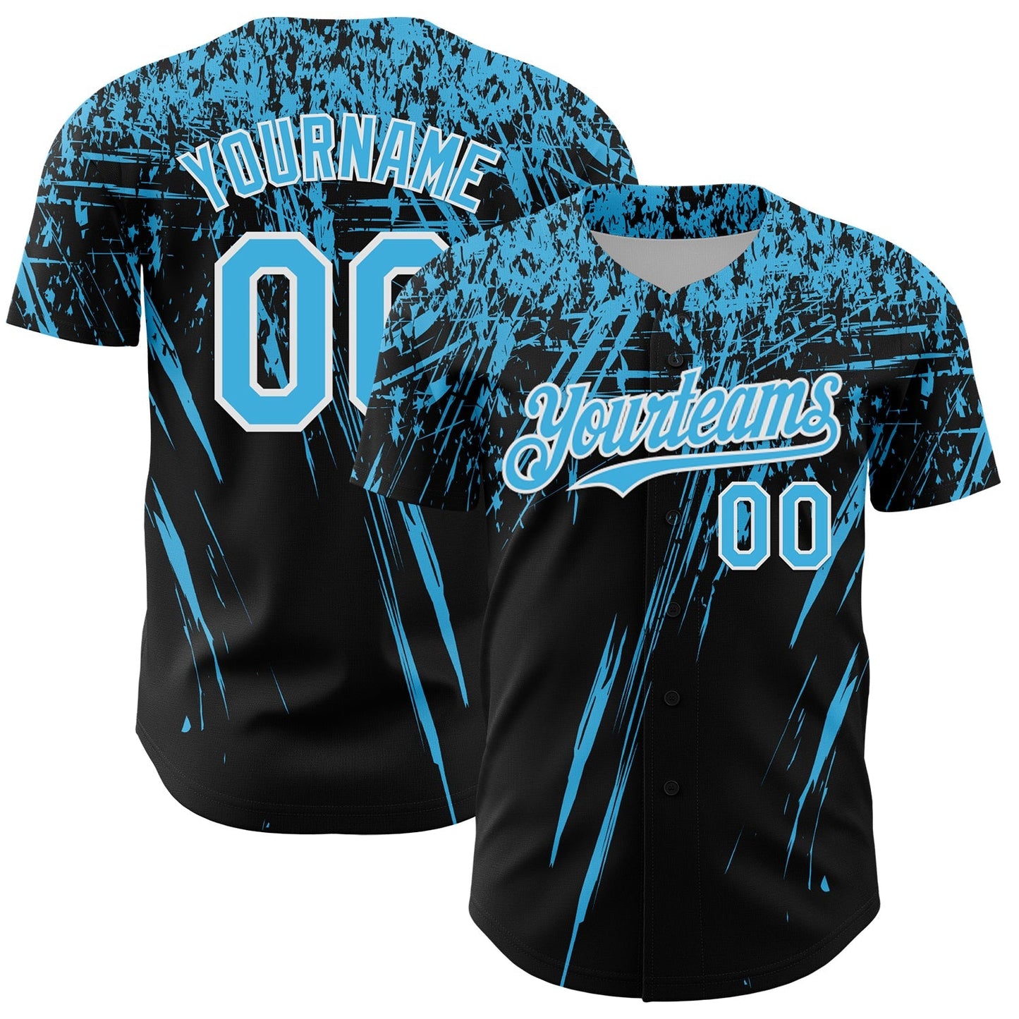 Custom Black Sky Blue-White Distressed Scratch Brush Stroke Authentic Baseball Jersey baseball jersey product view 1