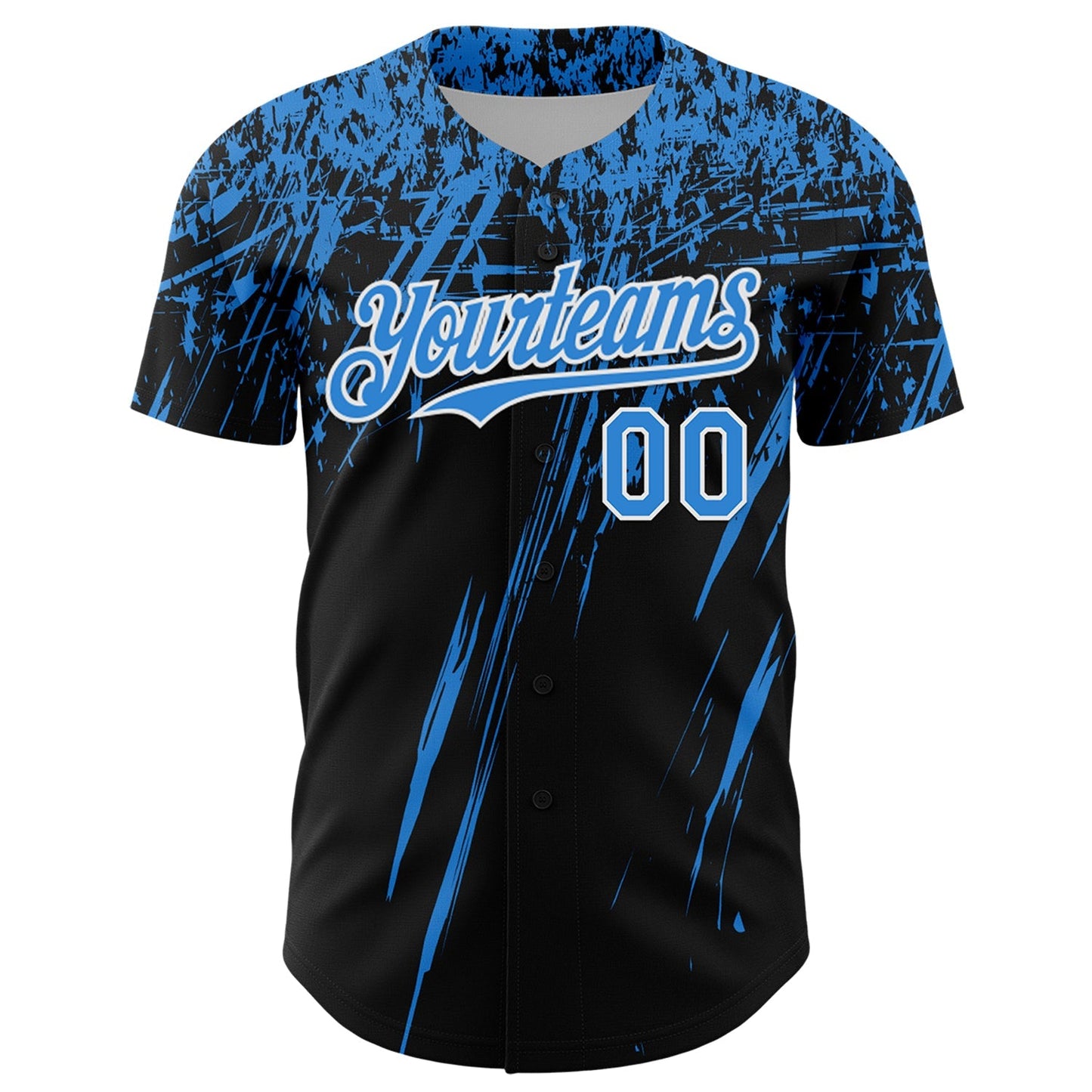 Custom Black Electric Blue-White Distressed Scratch Brush Stroke Authentic Baseball Jersey baseball jersey product view 2