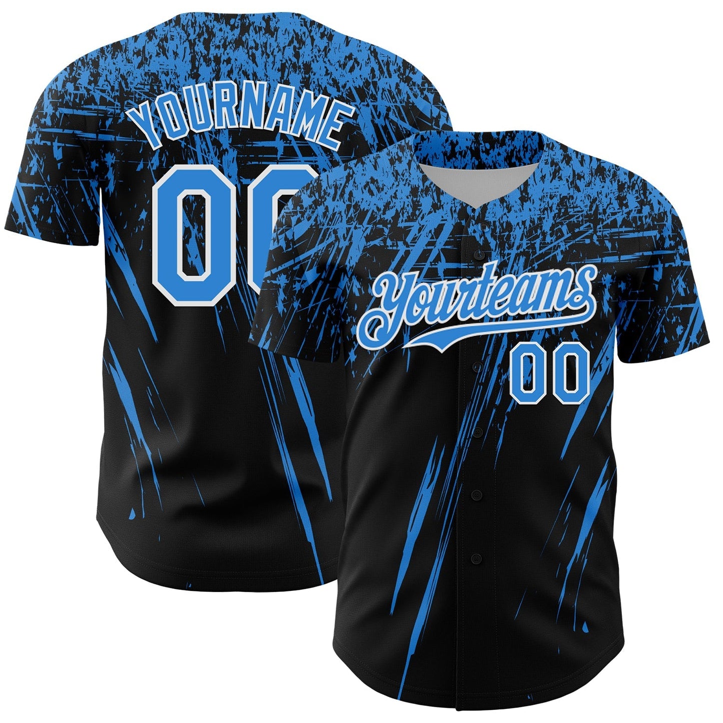 Custom Black Electric Blue-White Distressed Scratch Brush Stroke Authentic Baseball Jersey baseball jersey product view 1