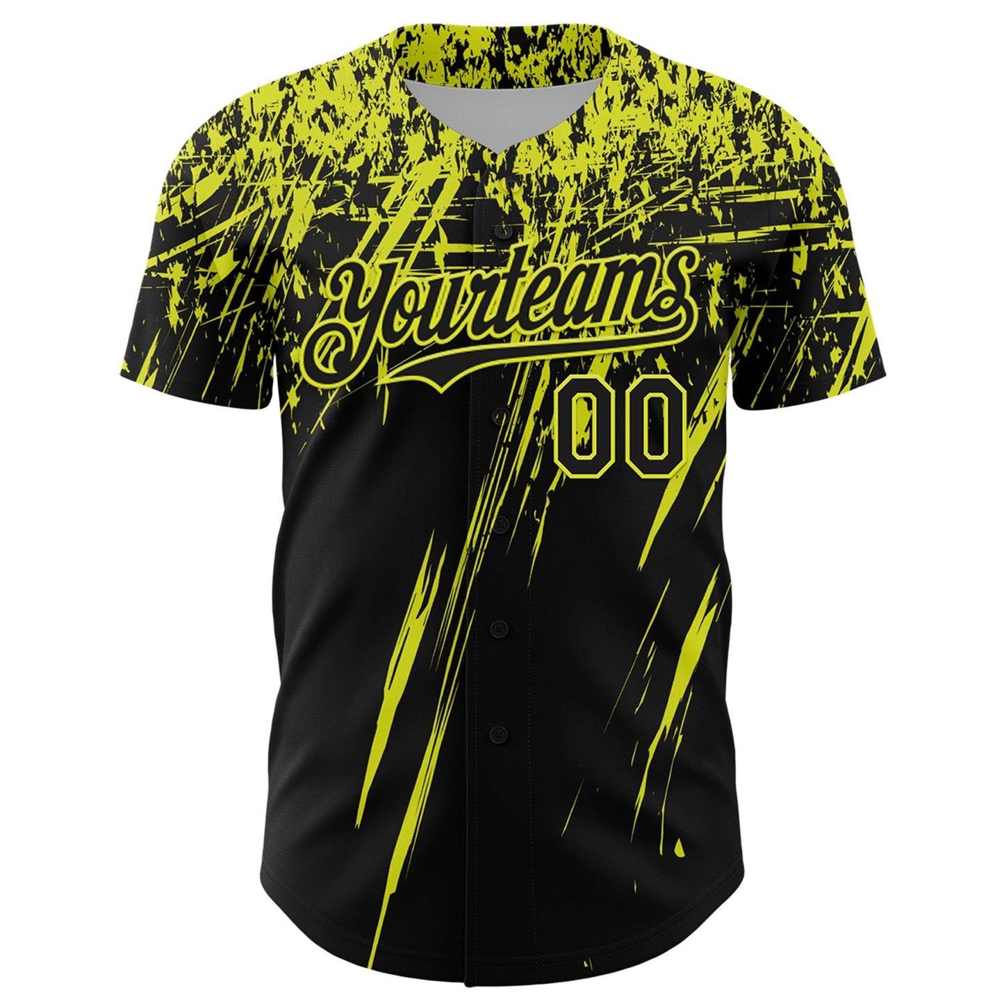 Custom Black Neon Yellow Distressed Scratch Brush Stroke Authentic Baseball Jersey baseball jersey product view 2
