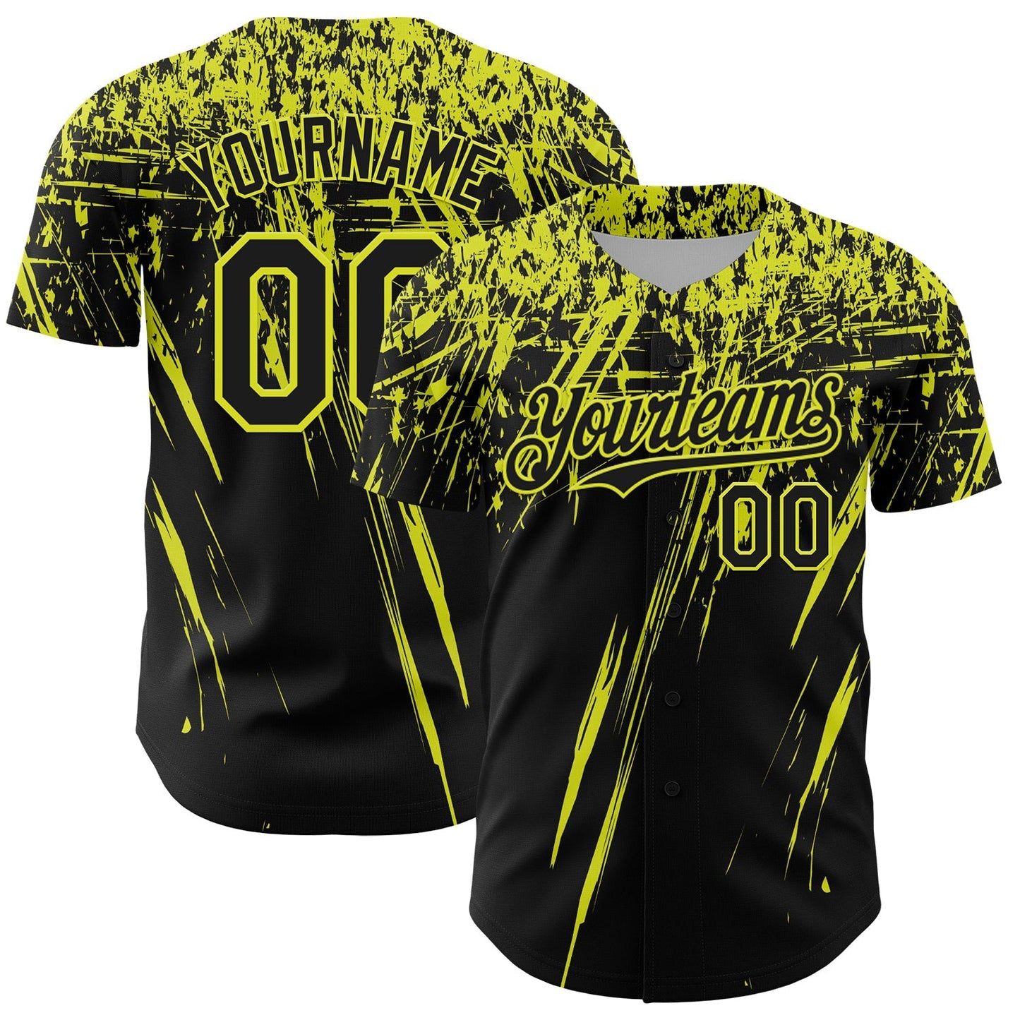 Custom Black Neon Yellow Distressed Scratch Brush Stroke Authentic Baseball Jersey baseball jersey product view 1