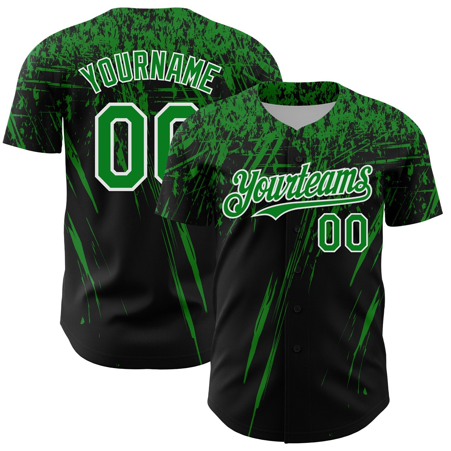 Custom Black Grass Green-White Distressed Scratch Brush Stroke Authentic Baseball Jersey baseball jersey product view 1