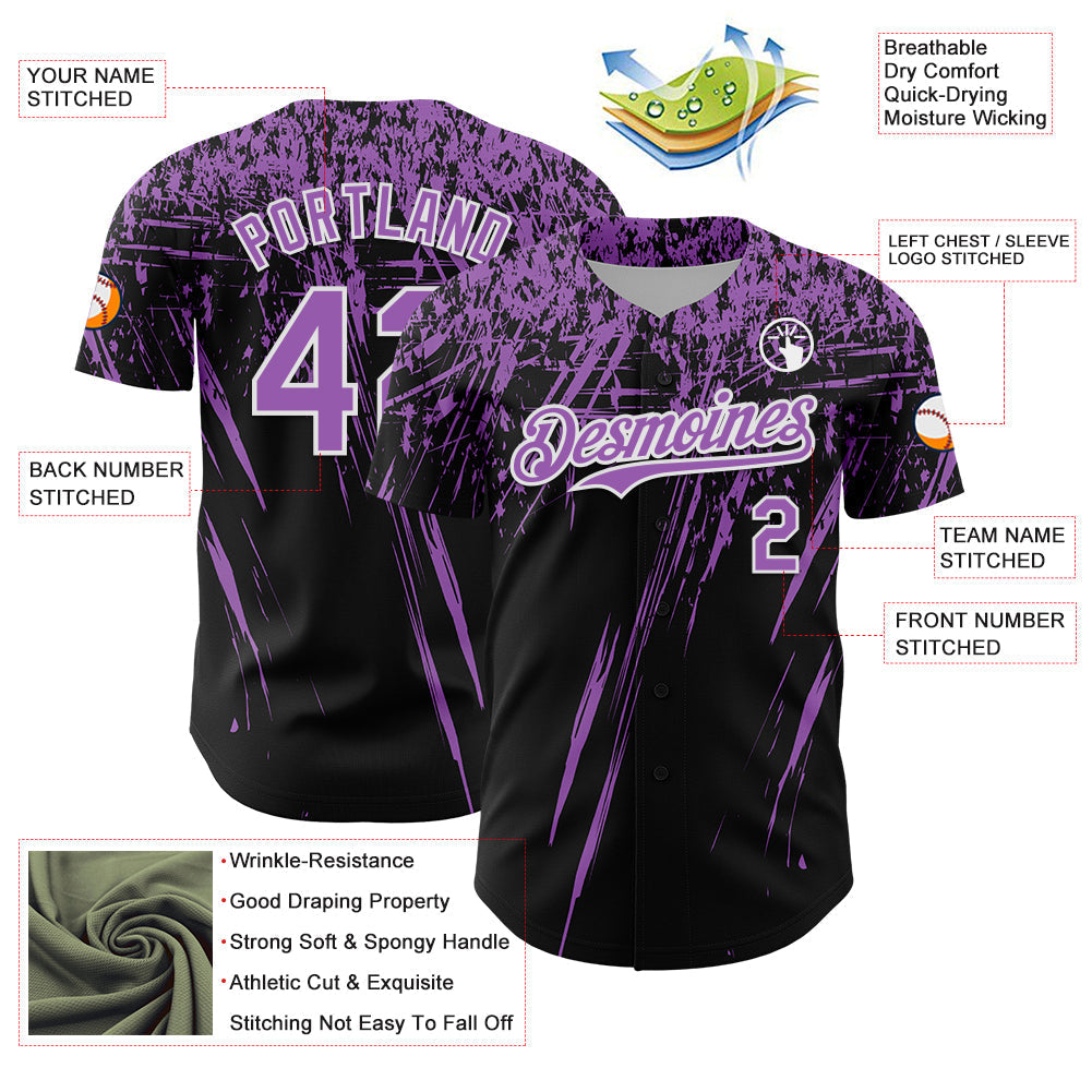 Custom Black Medium Purple-White Distressed Scratch Brush Stroke Authentic Baseball Jersey baseball jersey product view 3