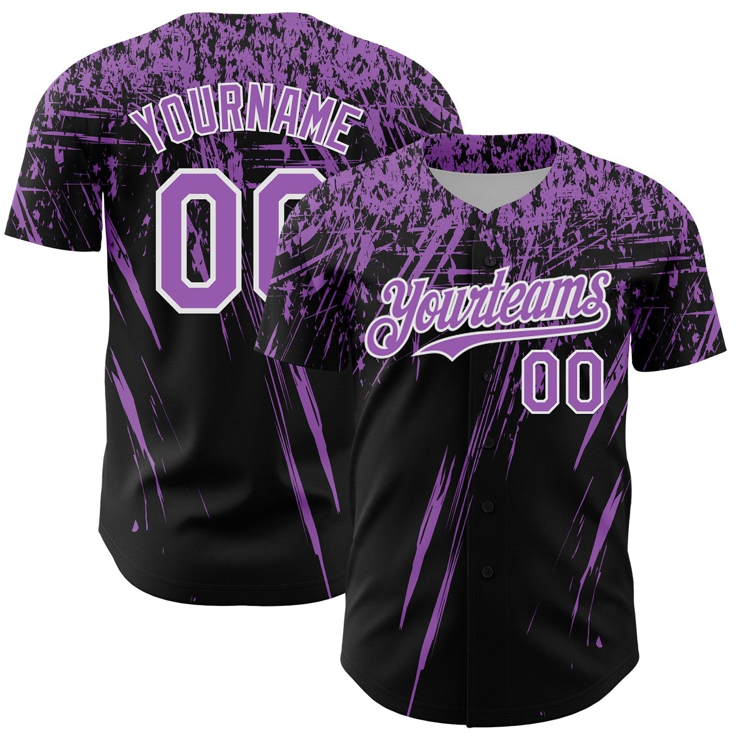 Custom Black Medium Purple-White Distressed Scratch Brush Stroke Authentic Baseball Jersey baseball jersey product view 1
