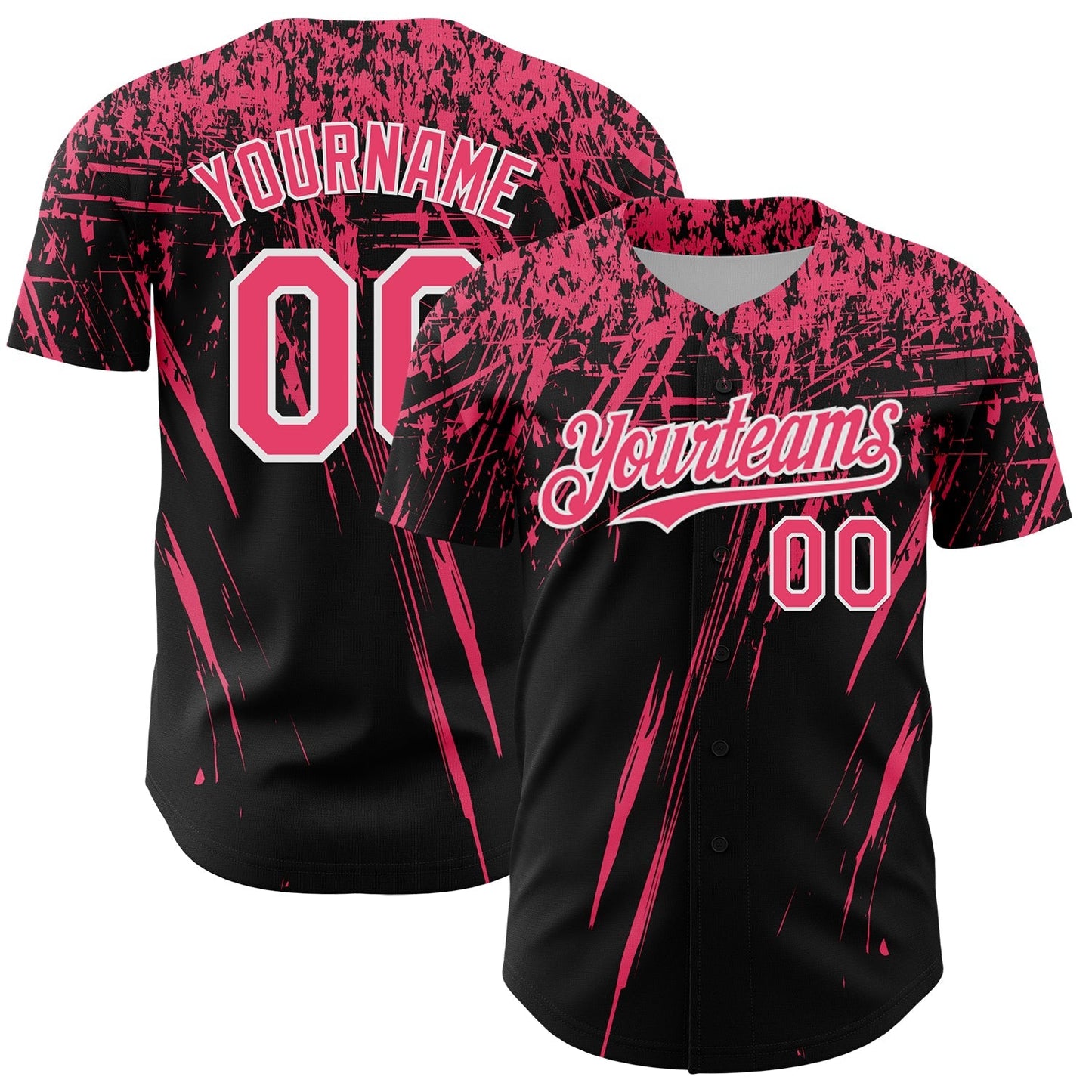 Custom Black Neon Pink-White Distressed Scratch Brush Stroke Authentic Baseball Jersey baseball jersey product view 1