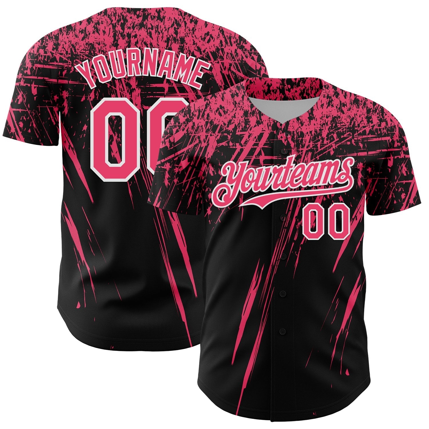Custom Black Neon Pink-White Distressed Scratch Brush Stroke Authentic Baseball Jersey baseball jersey product view 1