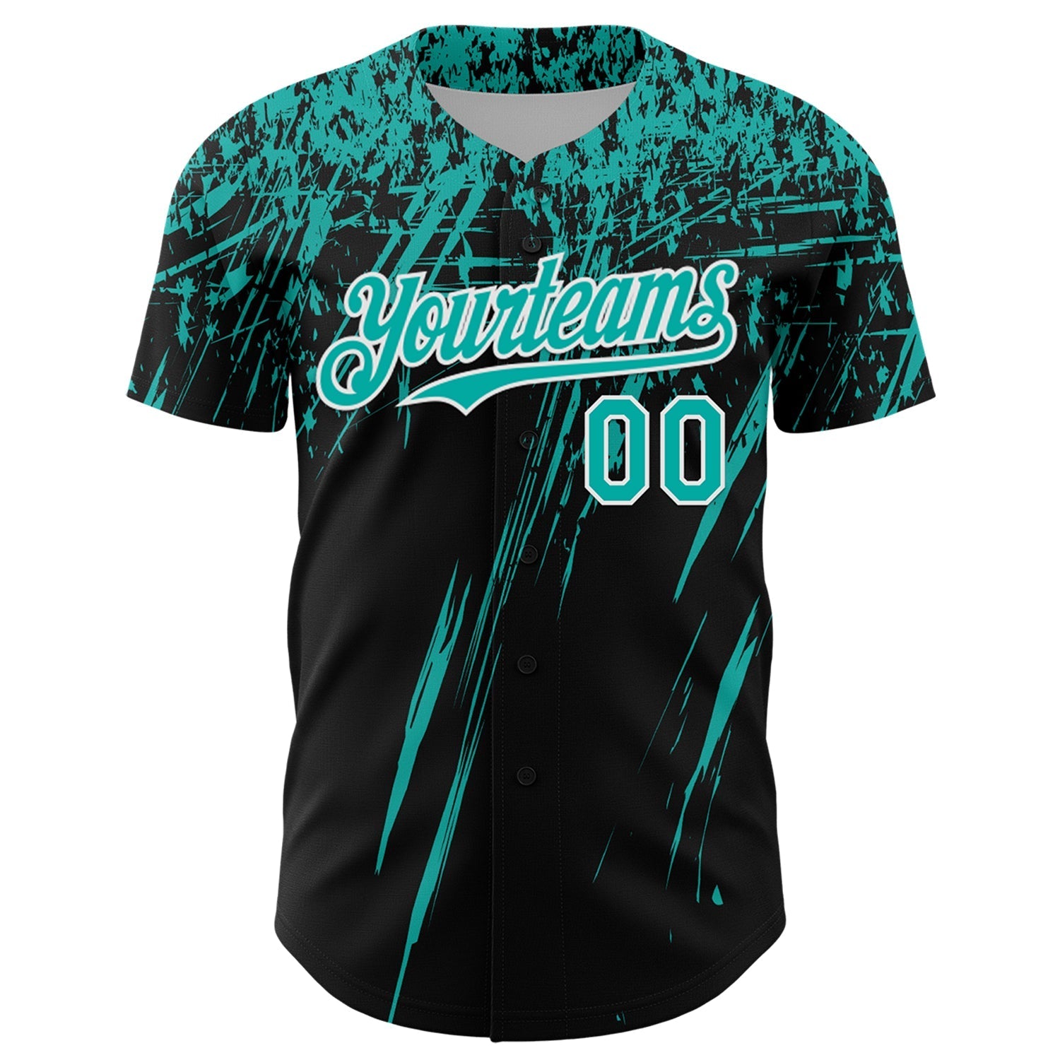 Custom Black Aqua-White Distressed Scratch Brush Stroke Authentic Baseball Jersey baseball jersey product view 2