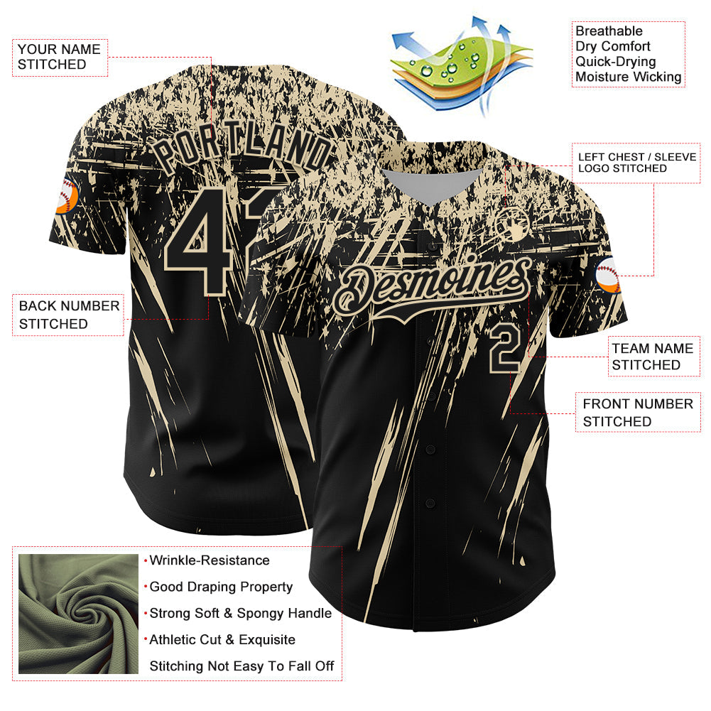Custom Black Cream Distressed Scratch Brush Stroke Authentic Baseball Jersey baseball jersey product view 3