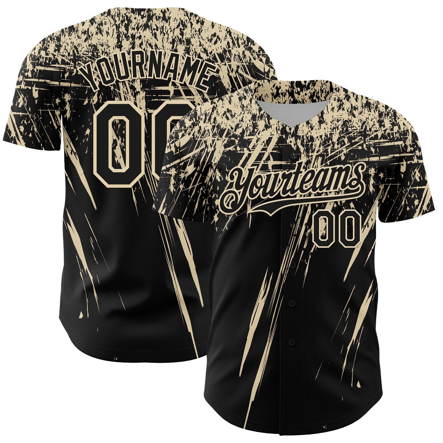 Custom Black Cream Distressed Scratch Brush Stroke Authentic Baseball Jersey baseball jersey product view 1