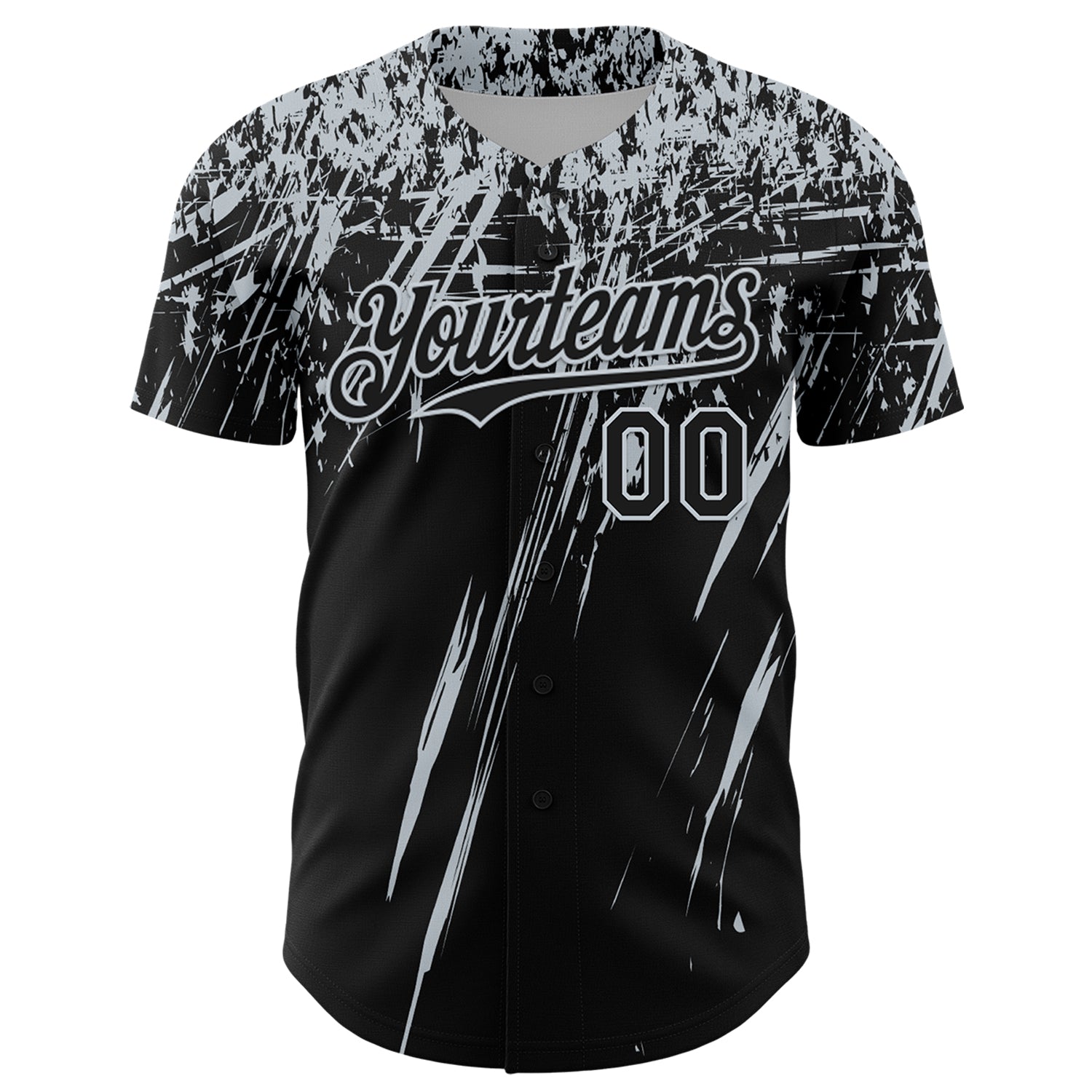 Custom Black Silver Distressed Scratch Brush Stroke Authentic Baseball Jersey baseball jersey product view 2