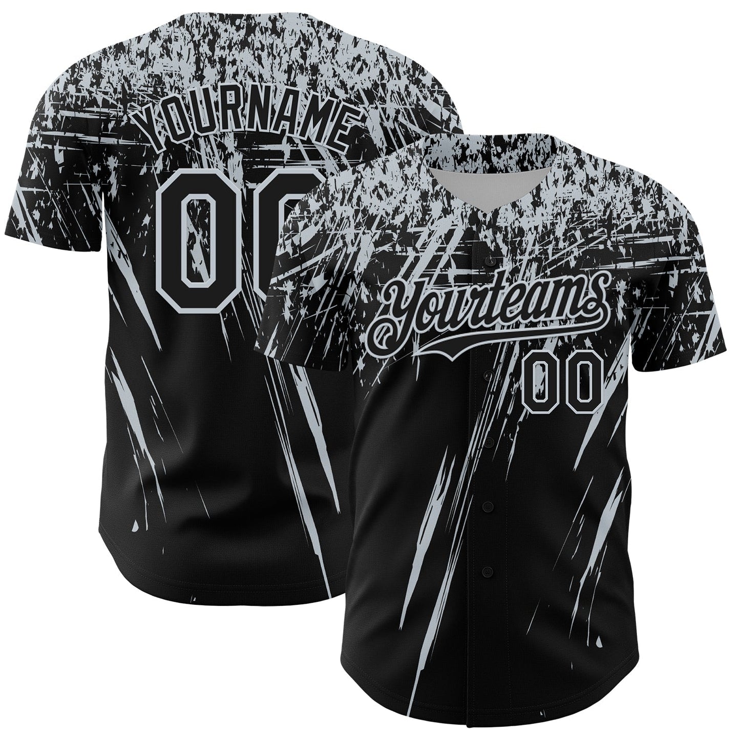 Custom Black Silver Distressed Scratch Brush Stroke Authentic Baseball Jersey baseball jersey product view 1