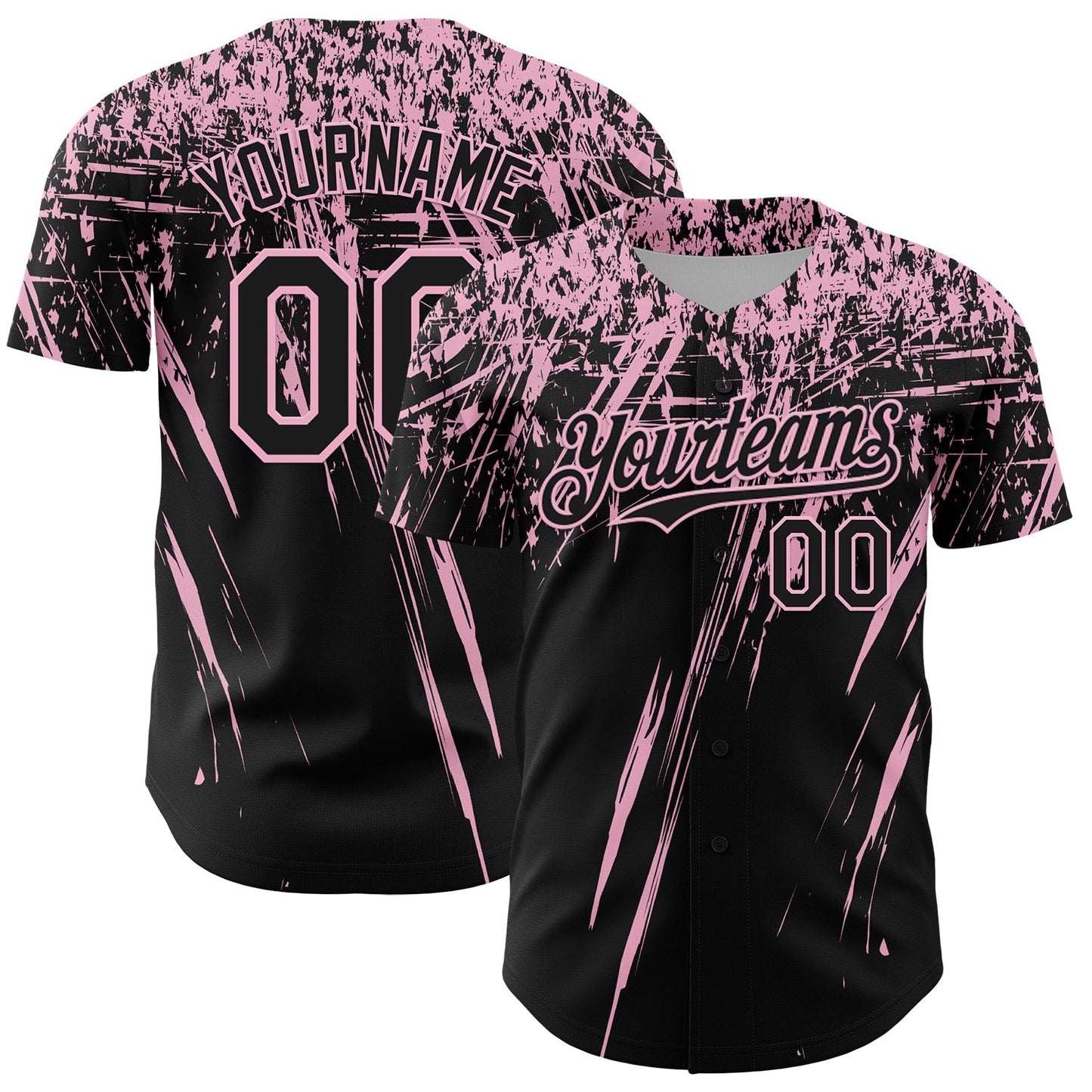 Custom Black Light Pink Distressed Scratch Brush Stroke Authentic Baseball Jersey baseball jersey product view 1