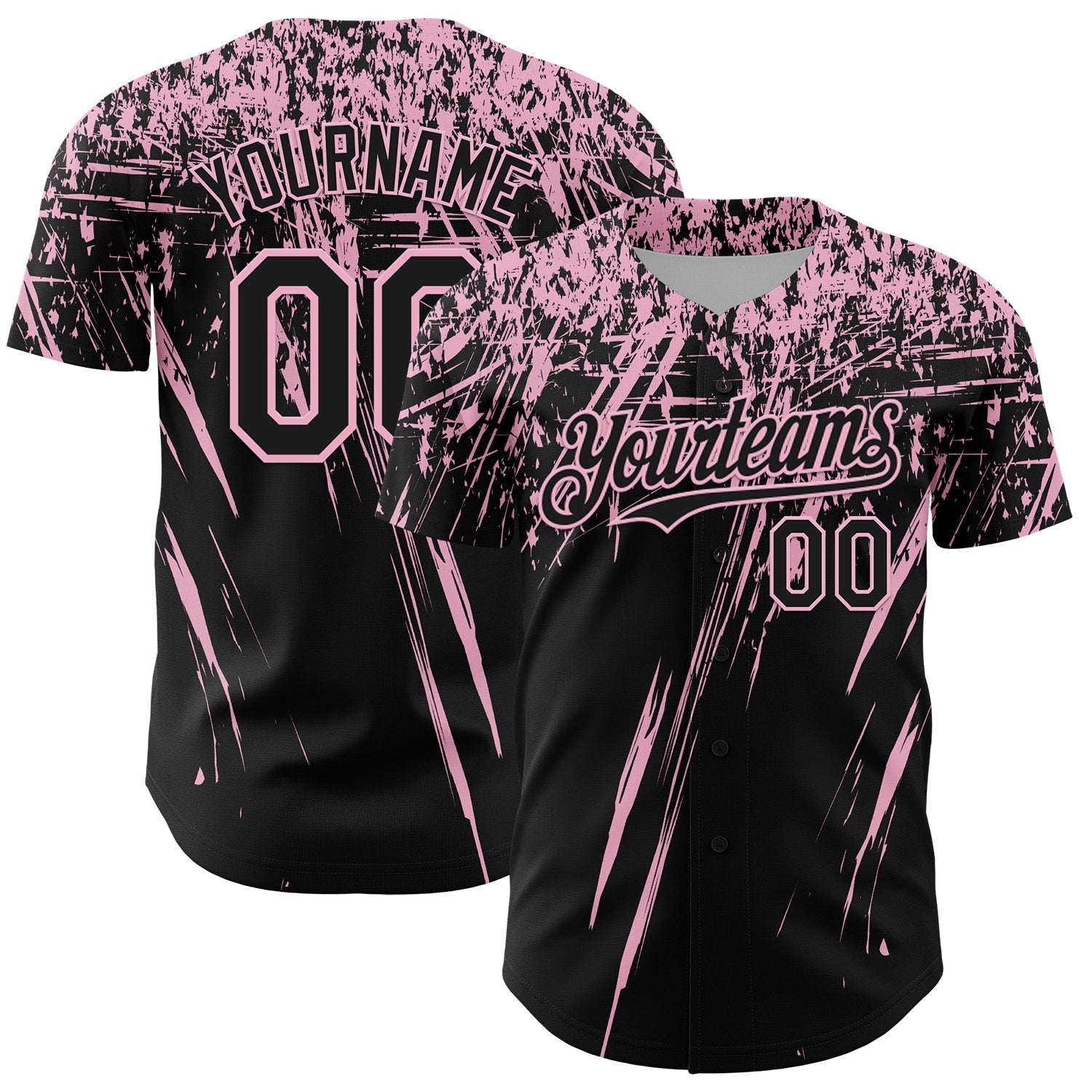 Custom Black Light Pink Distressed Scratch Brush Stroke Authentic Baseball Jersey baseball jersey product view 1