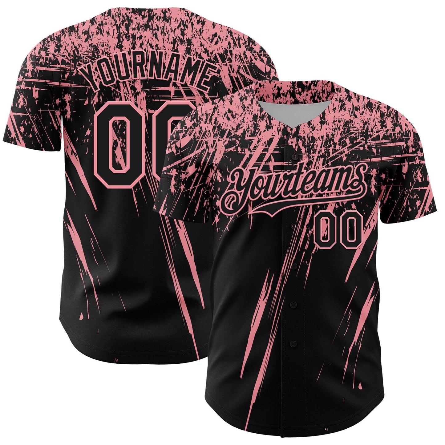 Custom Black Medium Pink Distressed Scratch Brush Stroke Authentic Baseball Jersey baseball jersey product view 1