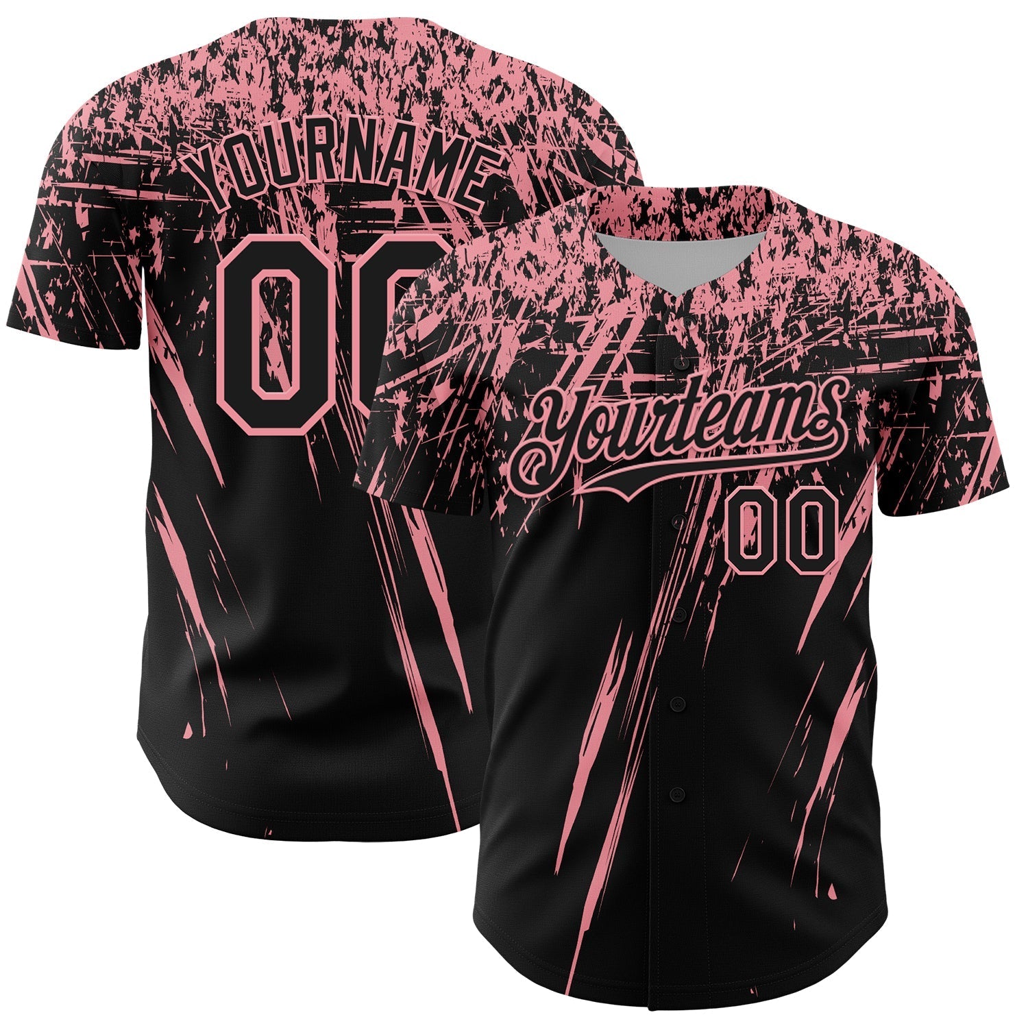 Custom Black Medium Pink Distressed Scratch Brush Stroke Authentic Baseball Jersey baseball jersey product view 1