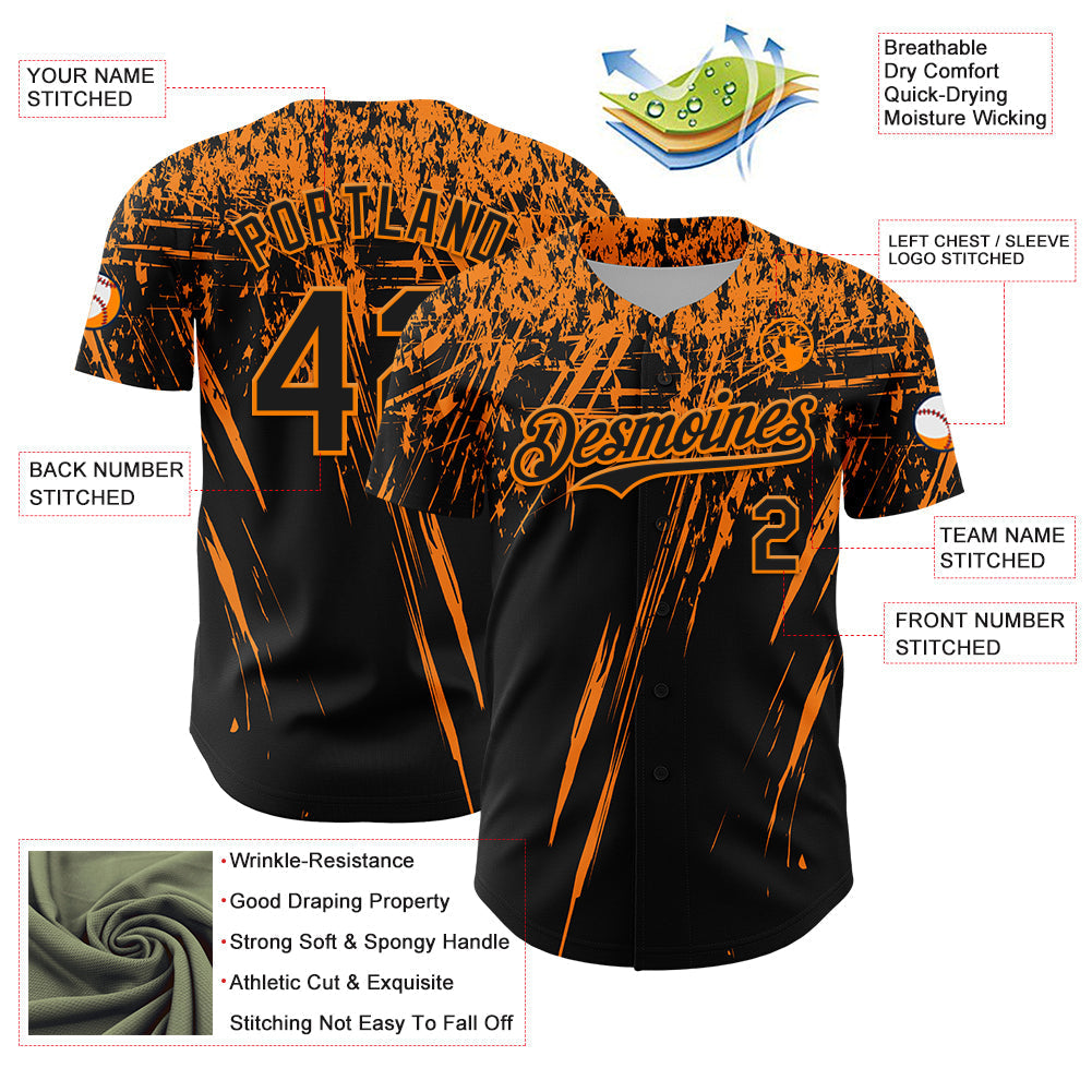 Custom Black Bay Orange Distressed Scratch Brush Stroke Authentic Baseball Jersey baseball jersey product view 3